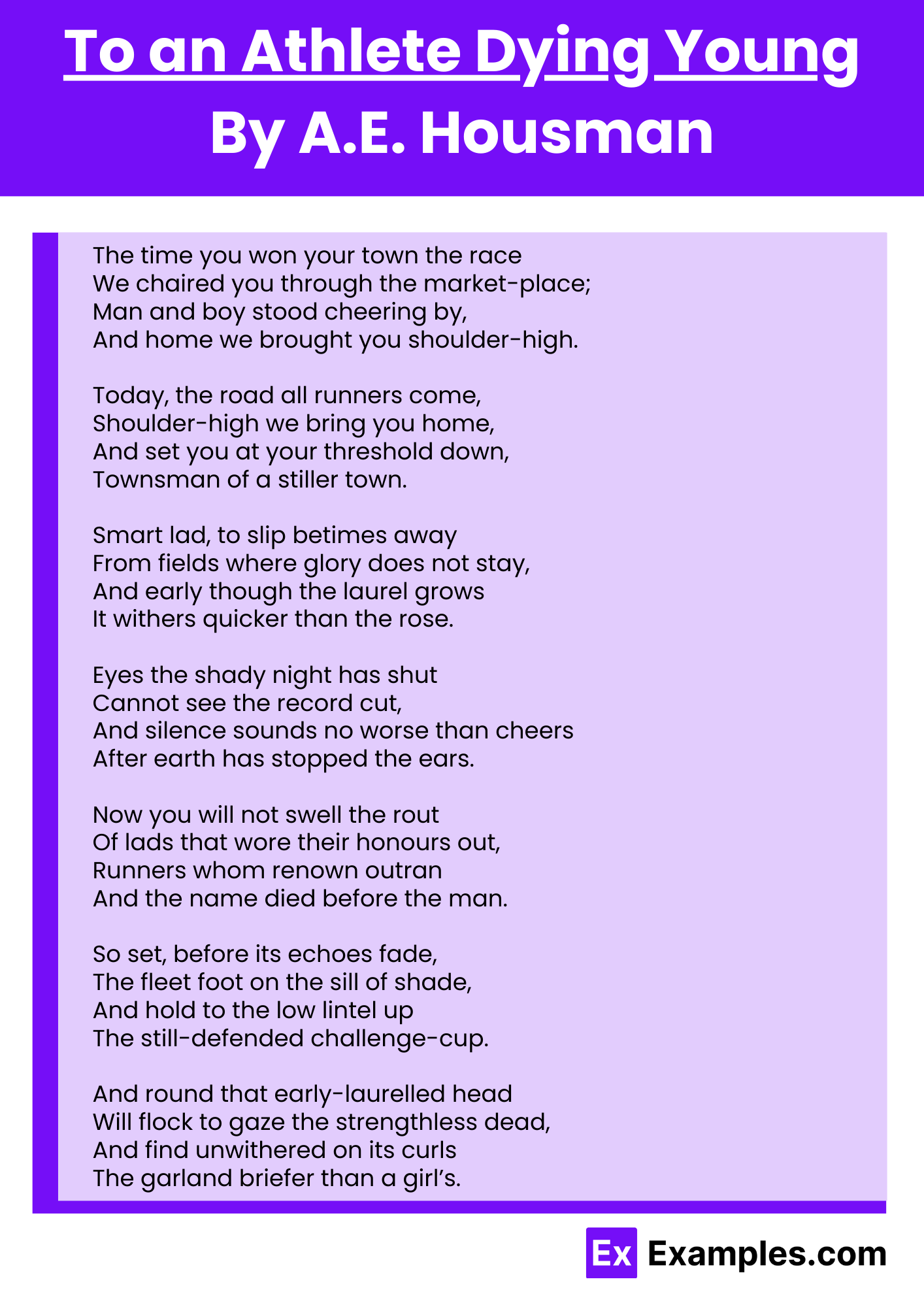 To an Athlete Dying Young By A.E. Housman