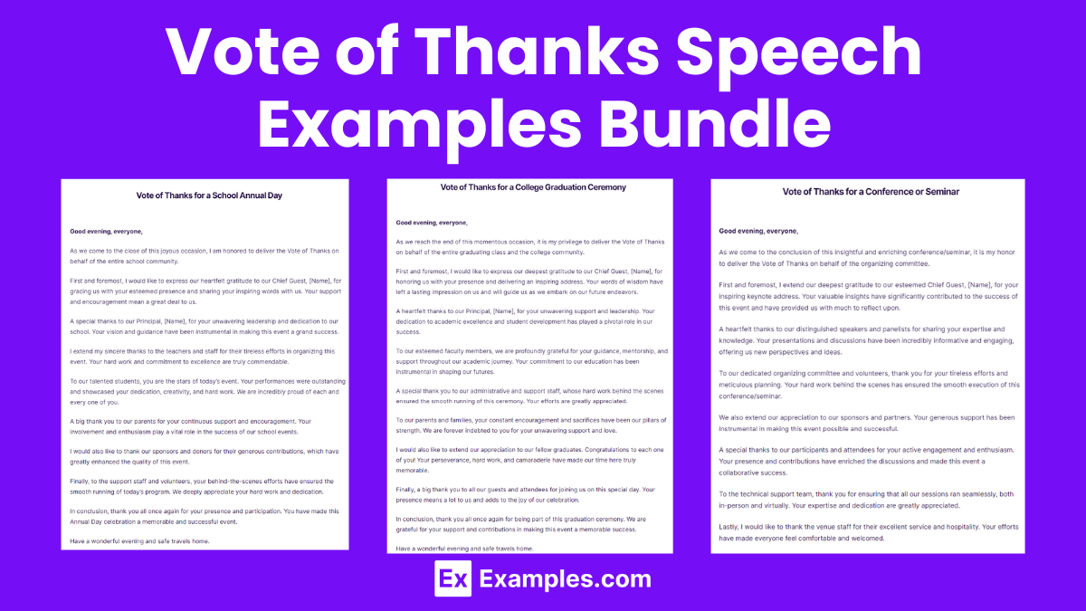 Vote of Thanks Speech Examples Bundle
