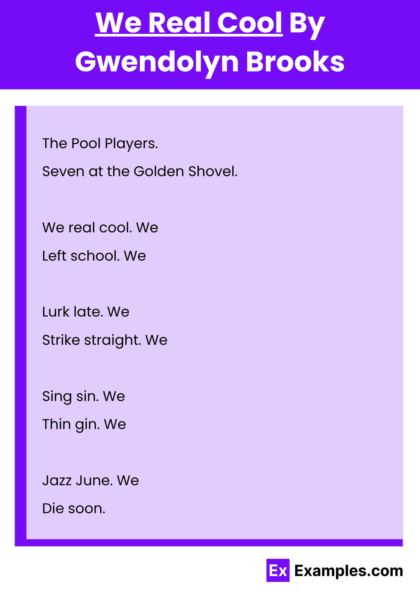 We Real Cool By Gwendolyn Brooks