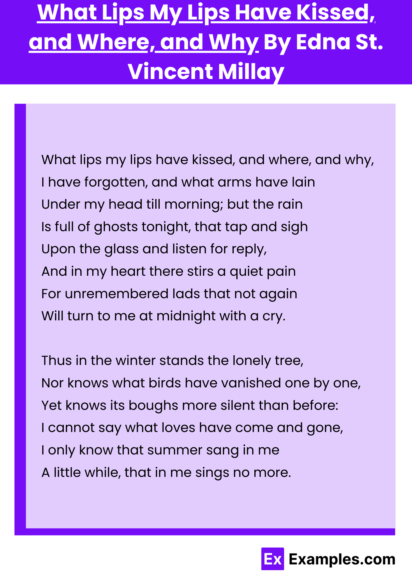 What Lips My Lips Have Kissed, and Where, and Why By Edna St. Vincent Millay