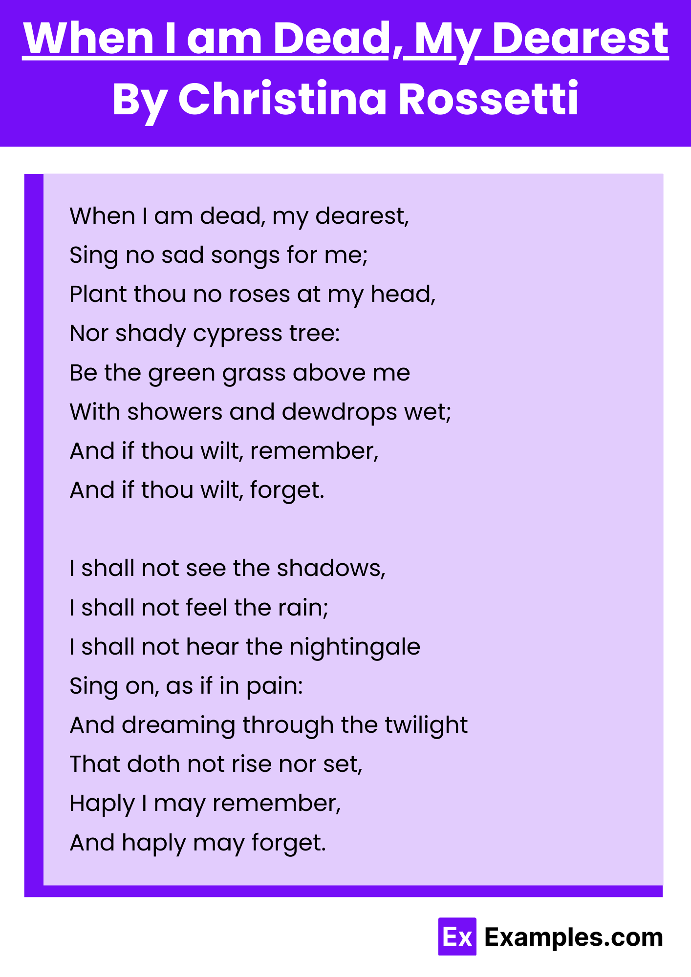 When I am Dead, My Dearest By Christina Rossetti