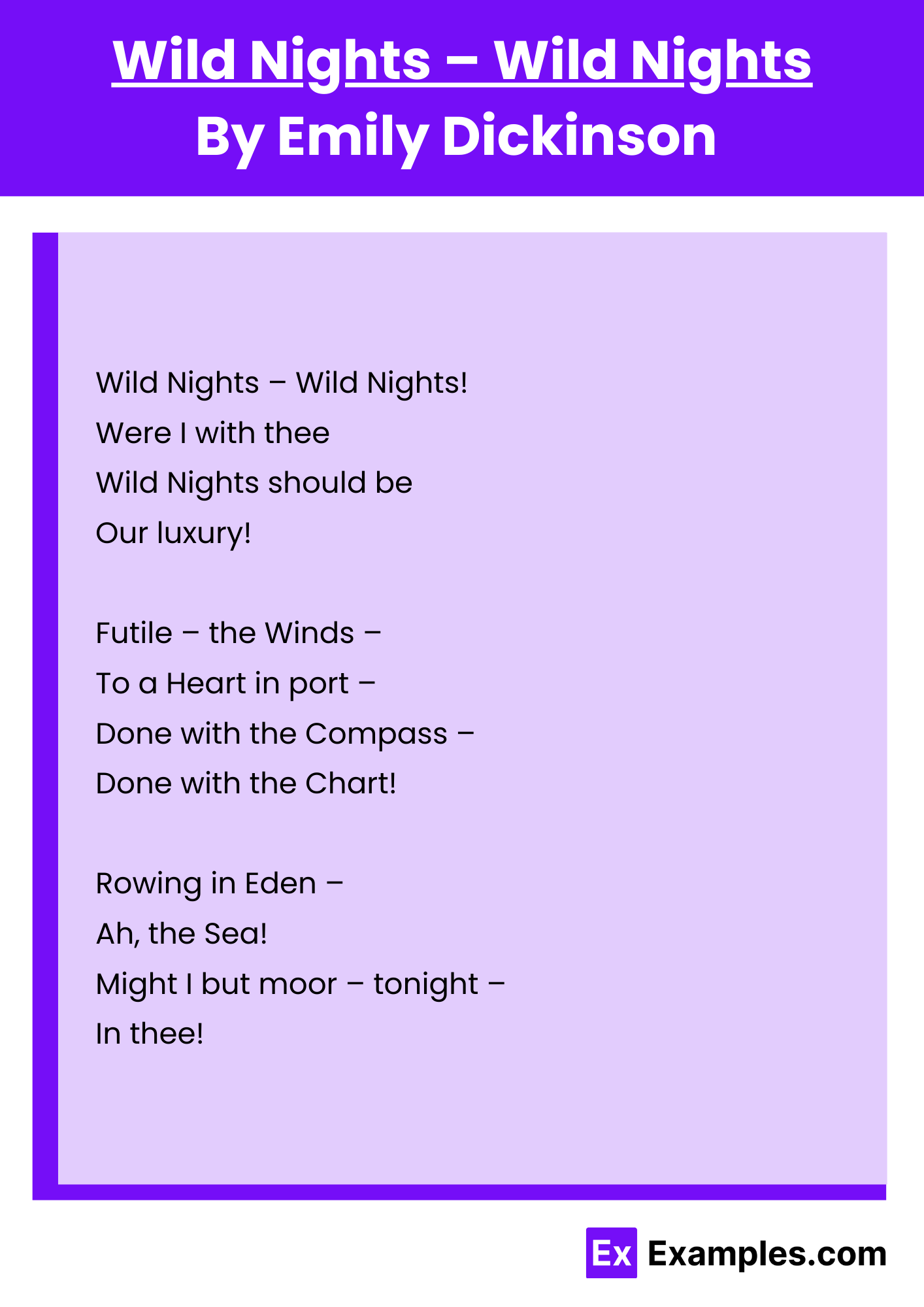 Wild Nights – Wild Nights By Emily Dickinson