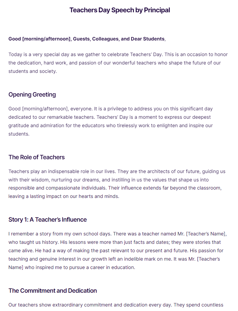 importance of teacher speech topic