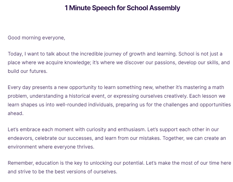 1 Minute Speech for School Assembly