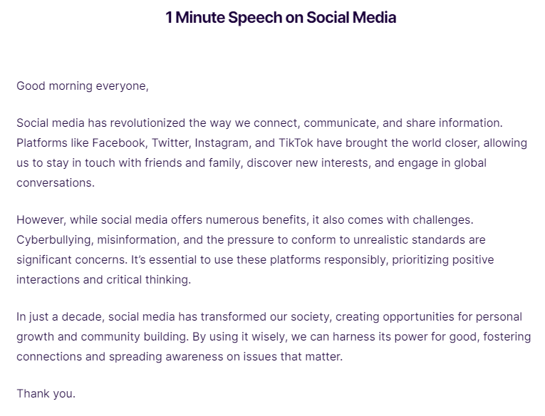 1 Minute Speech on Social Media