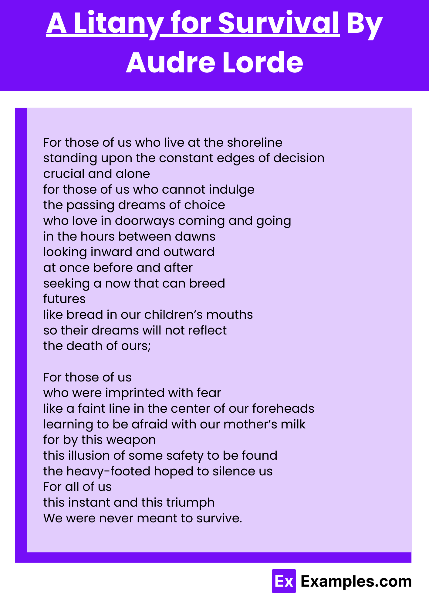 A Litany for Survival By Audre Lorde