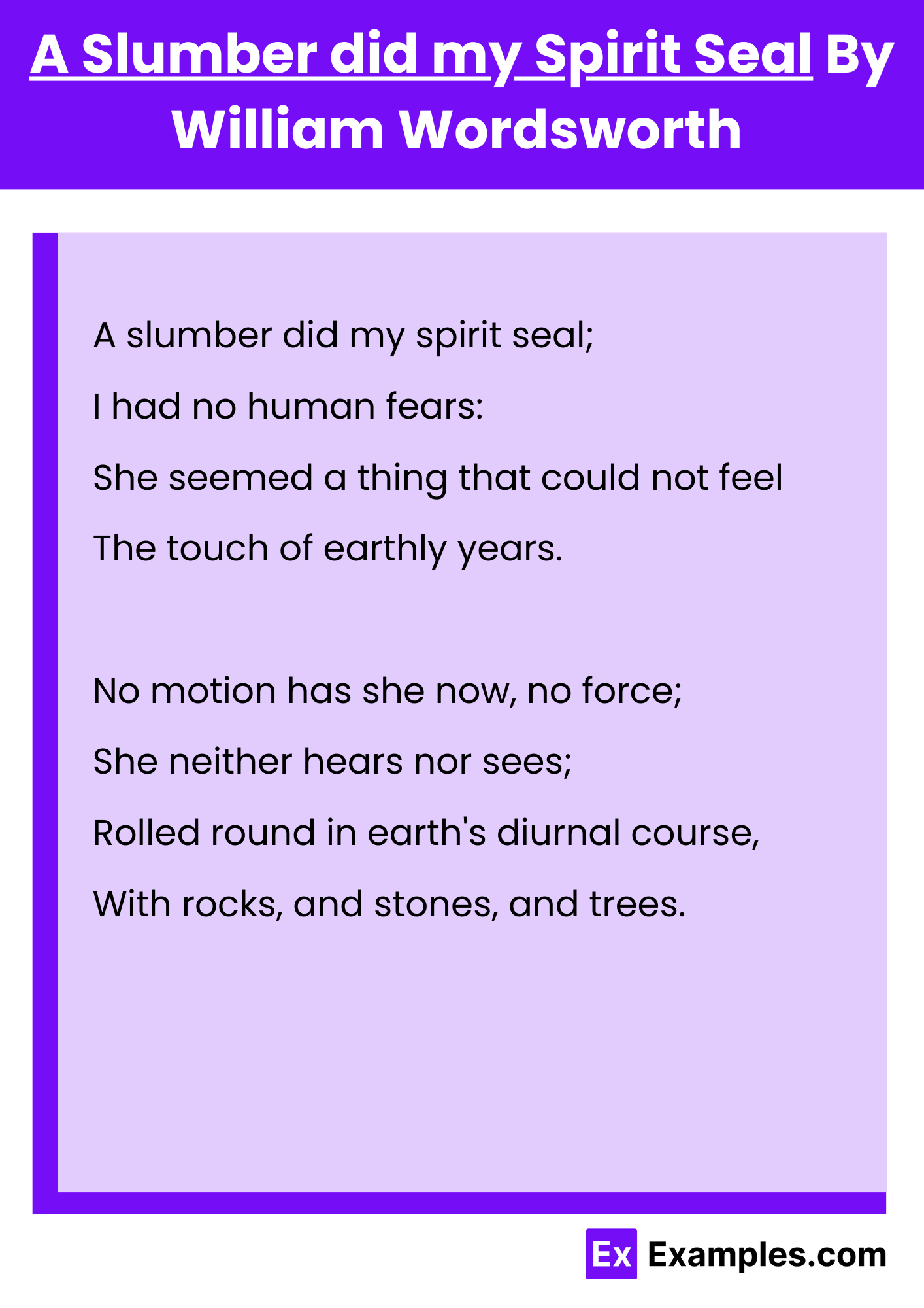 A Slumber did my Spirit Seal By William Wordsworth