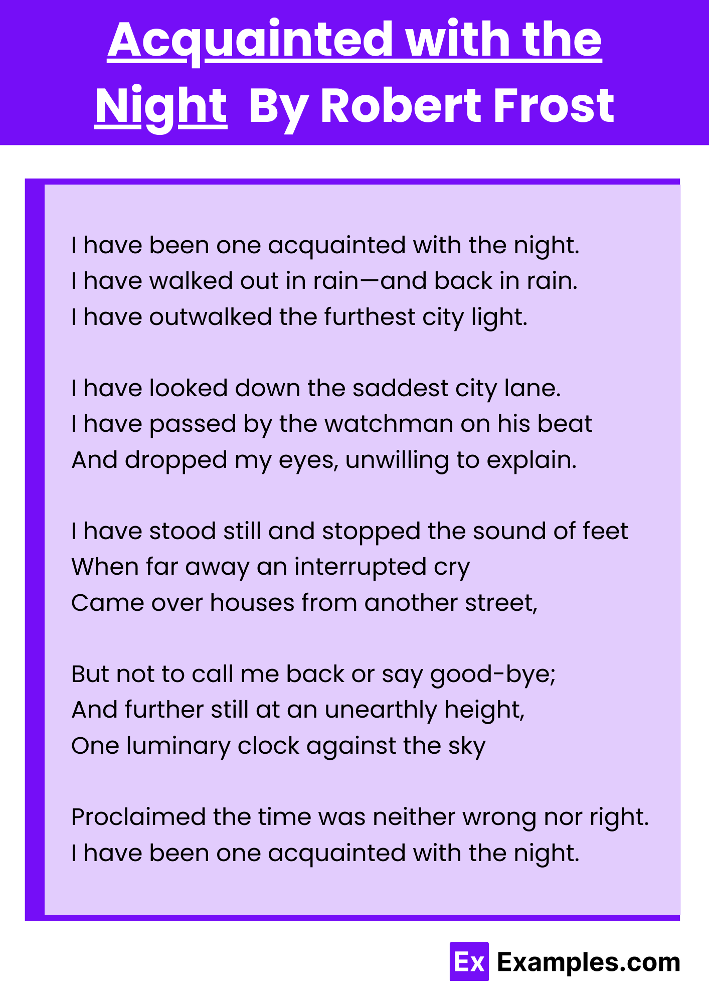 Acquainted with the Night By Robert Frost