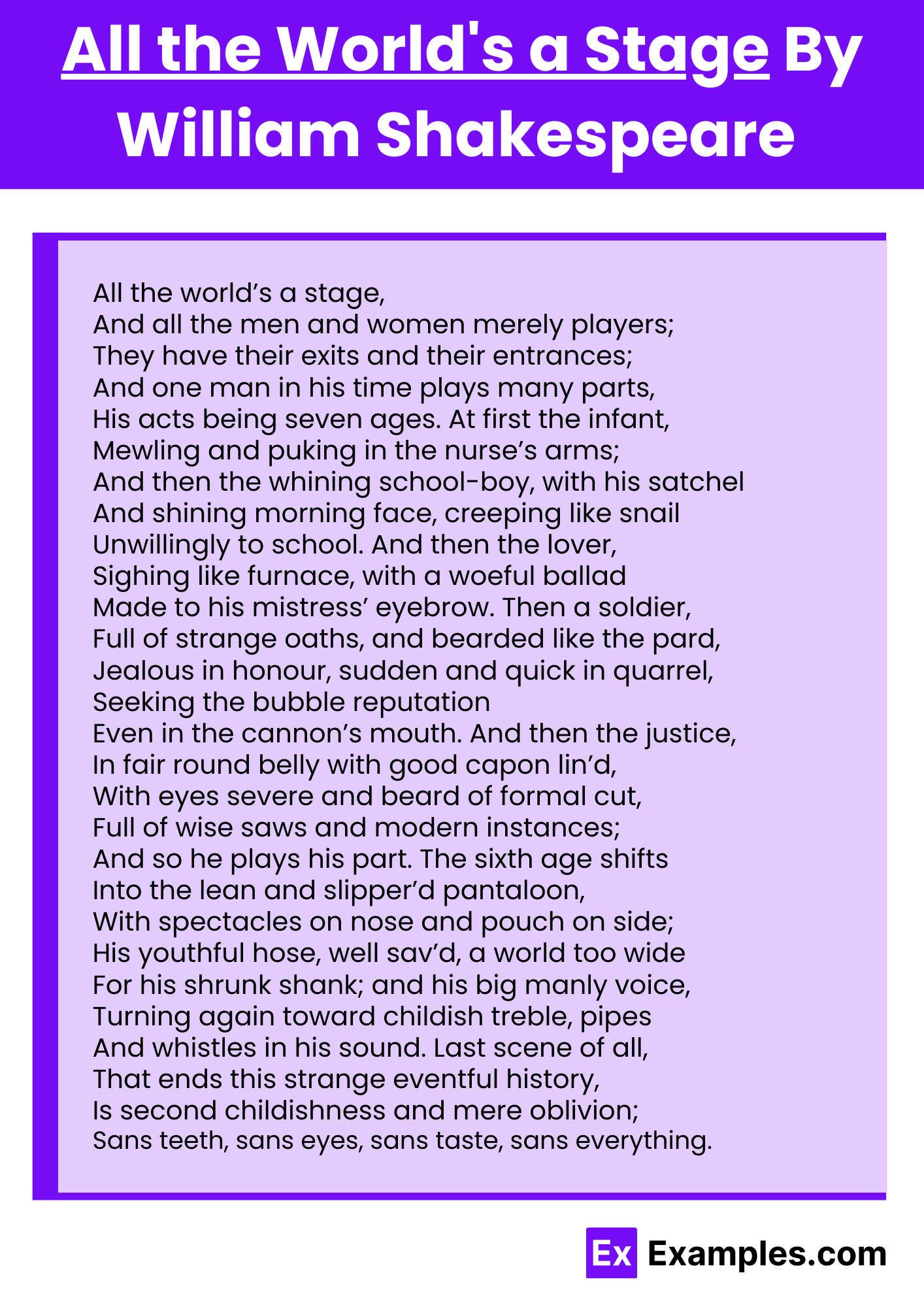 All the World's a Stage By William Shakespeare
