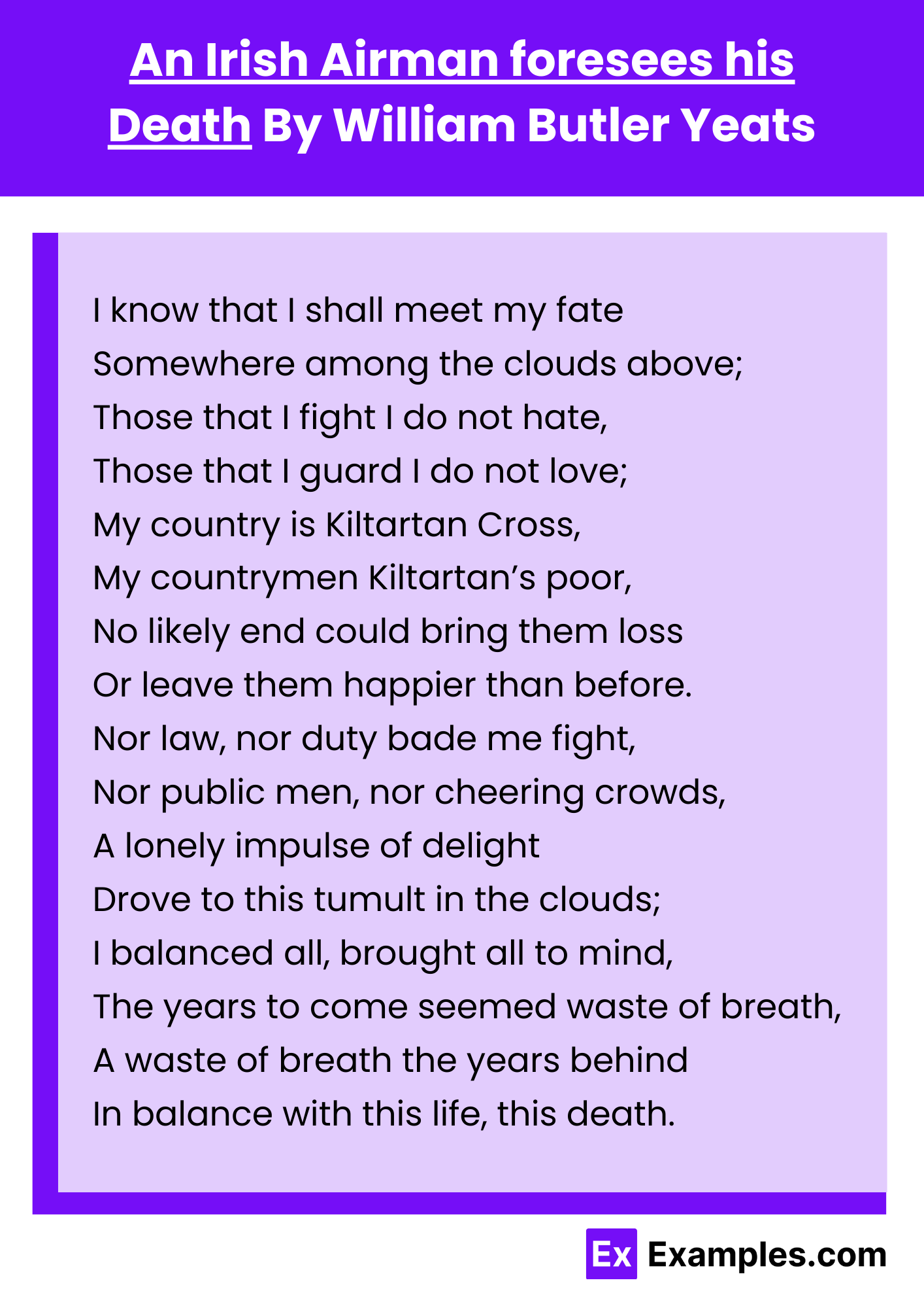 An Irish Airman Foresees His Death Poem By William Butler Yeats To Download