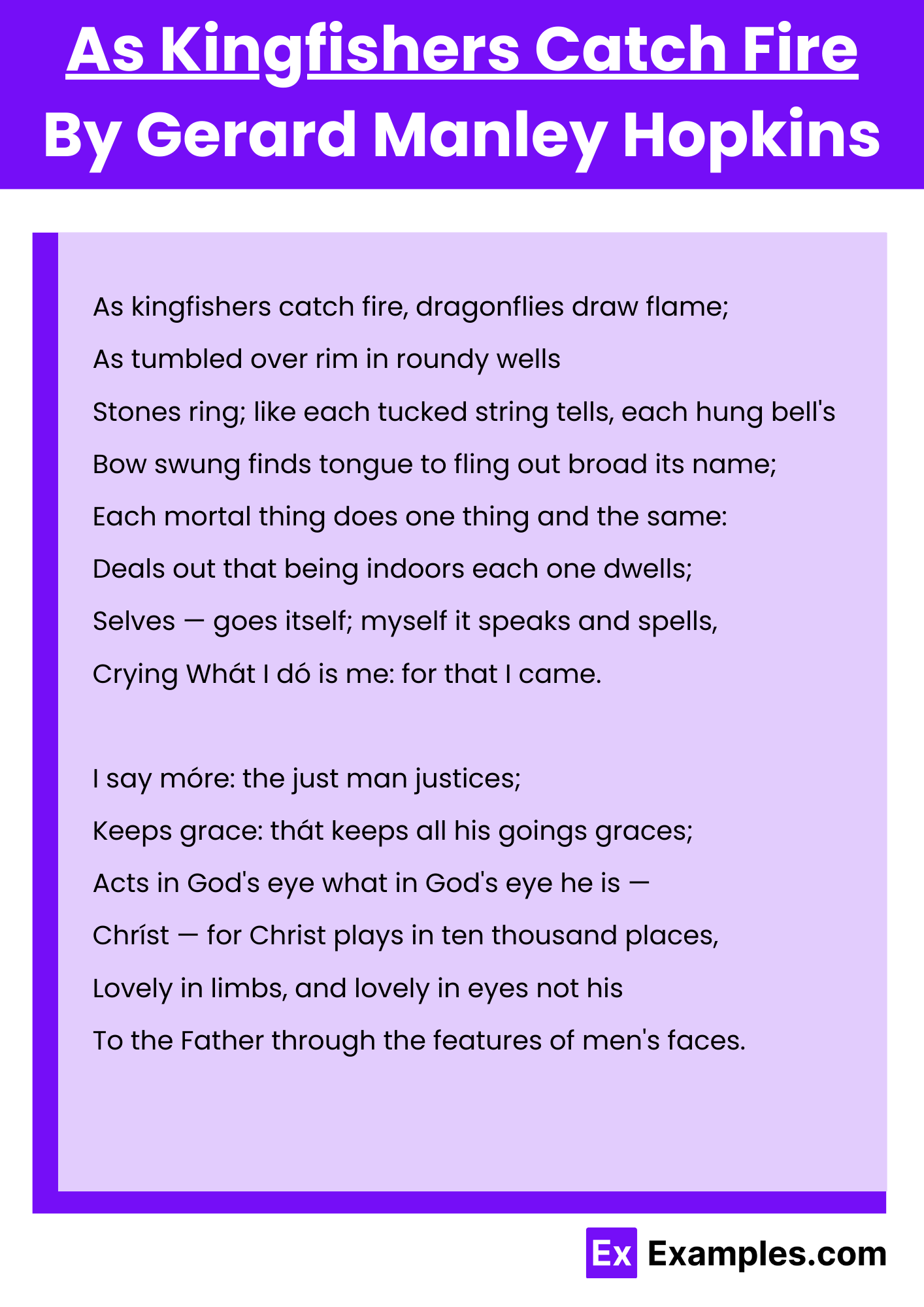 As Kingfishers Catch Fire By Gerard Manley Hopkins