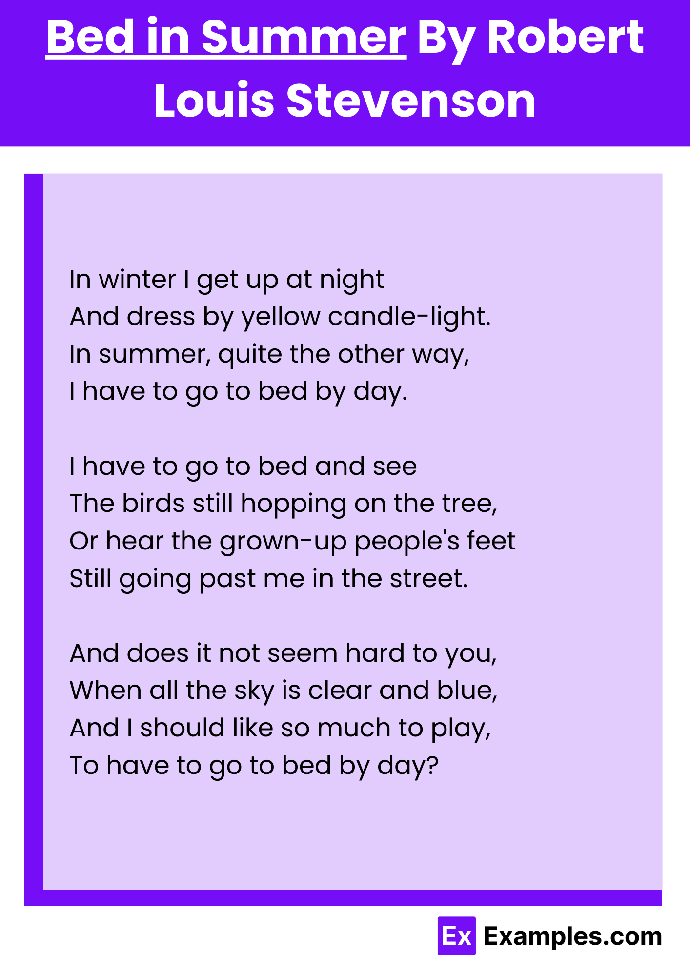 Bed in Summer By Robert Louis Stevenson