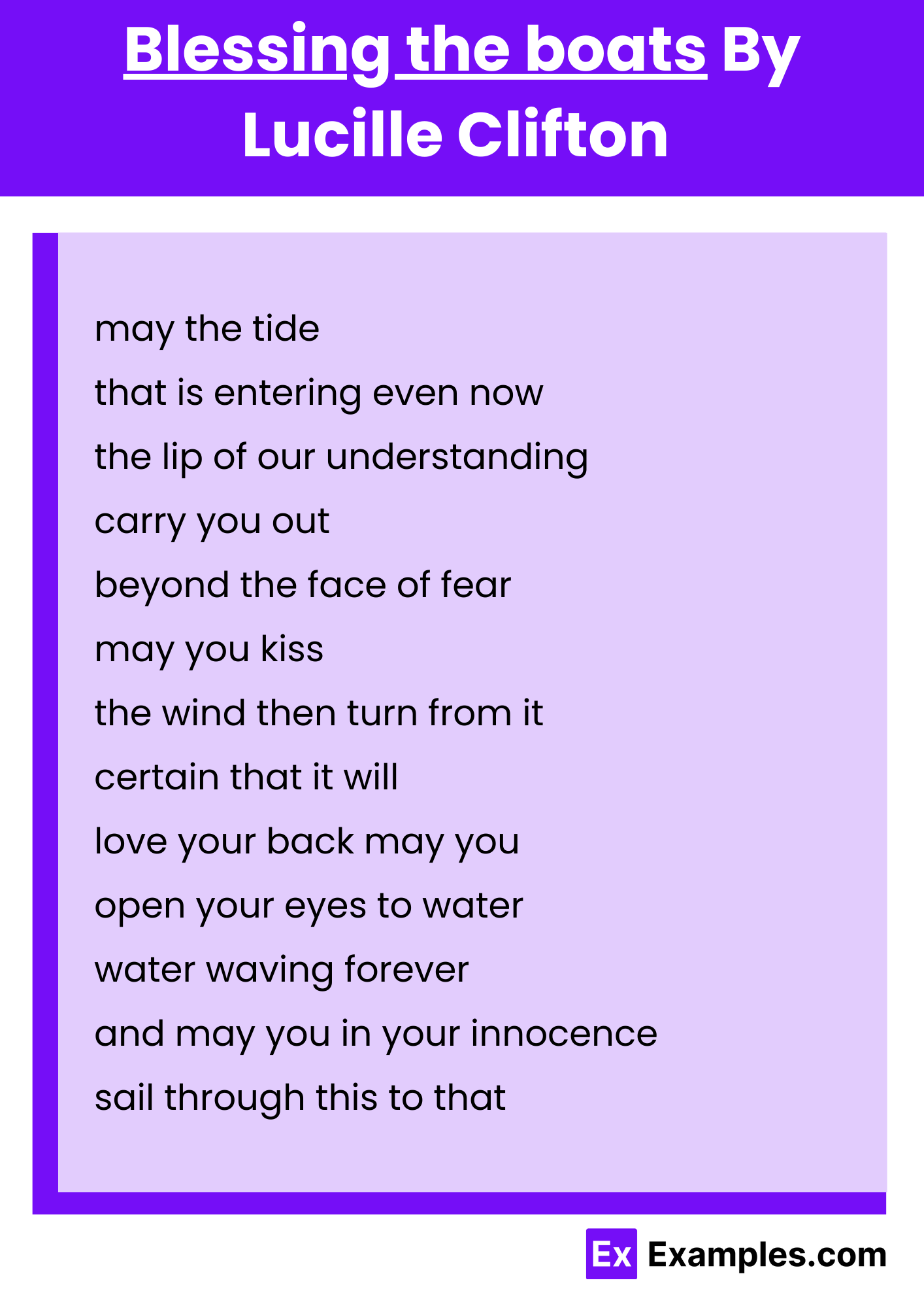 Blessing the boats By Lucille Clifton