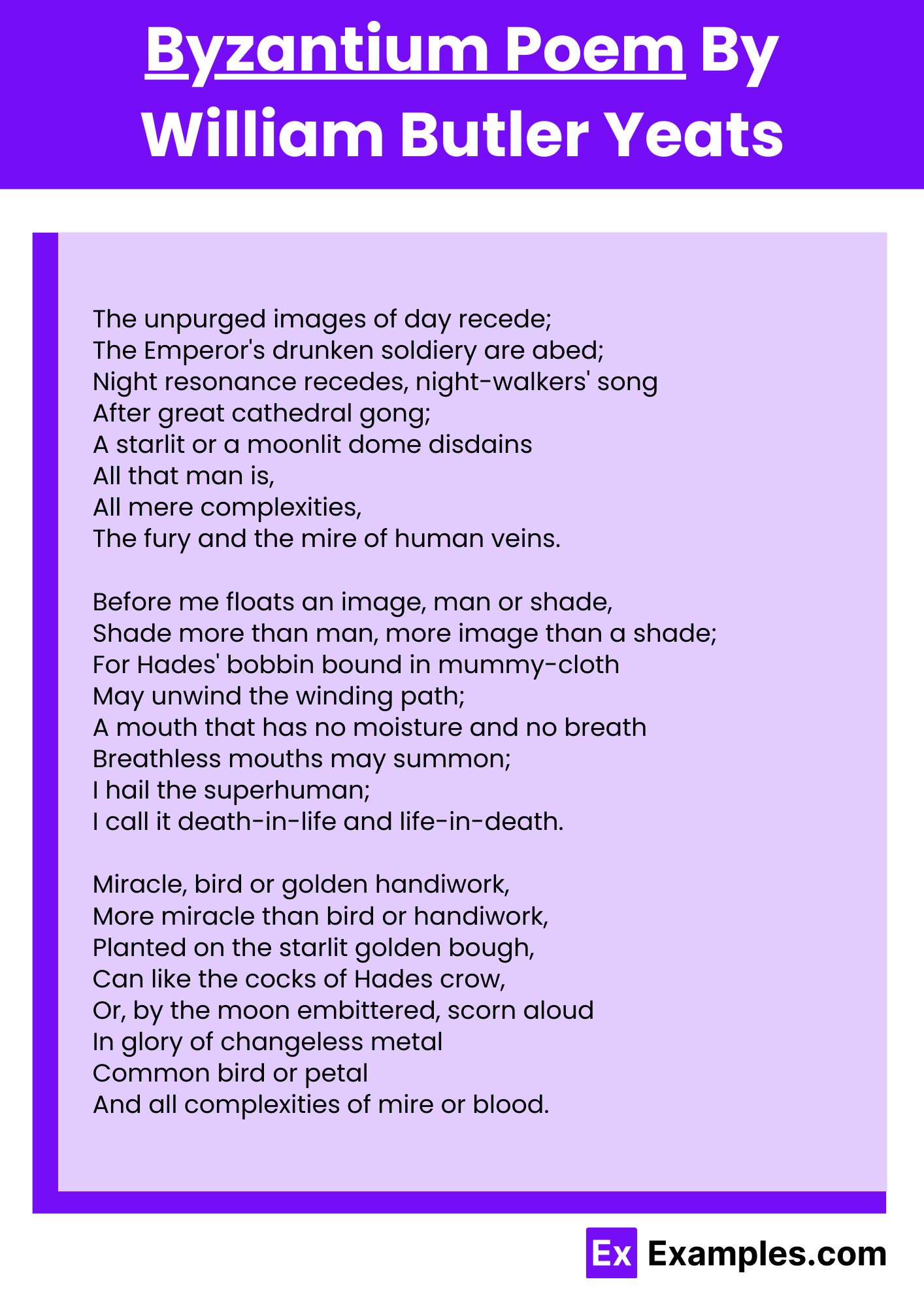 Byzantium Poem By William Butler Yeats