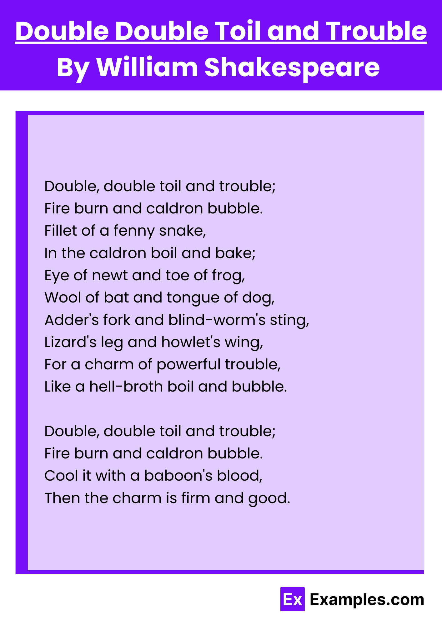 Double Double Toil and Trouble By William Shakespeare