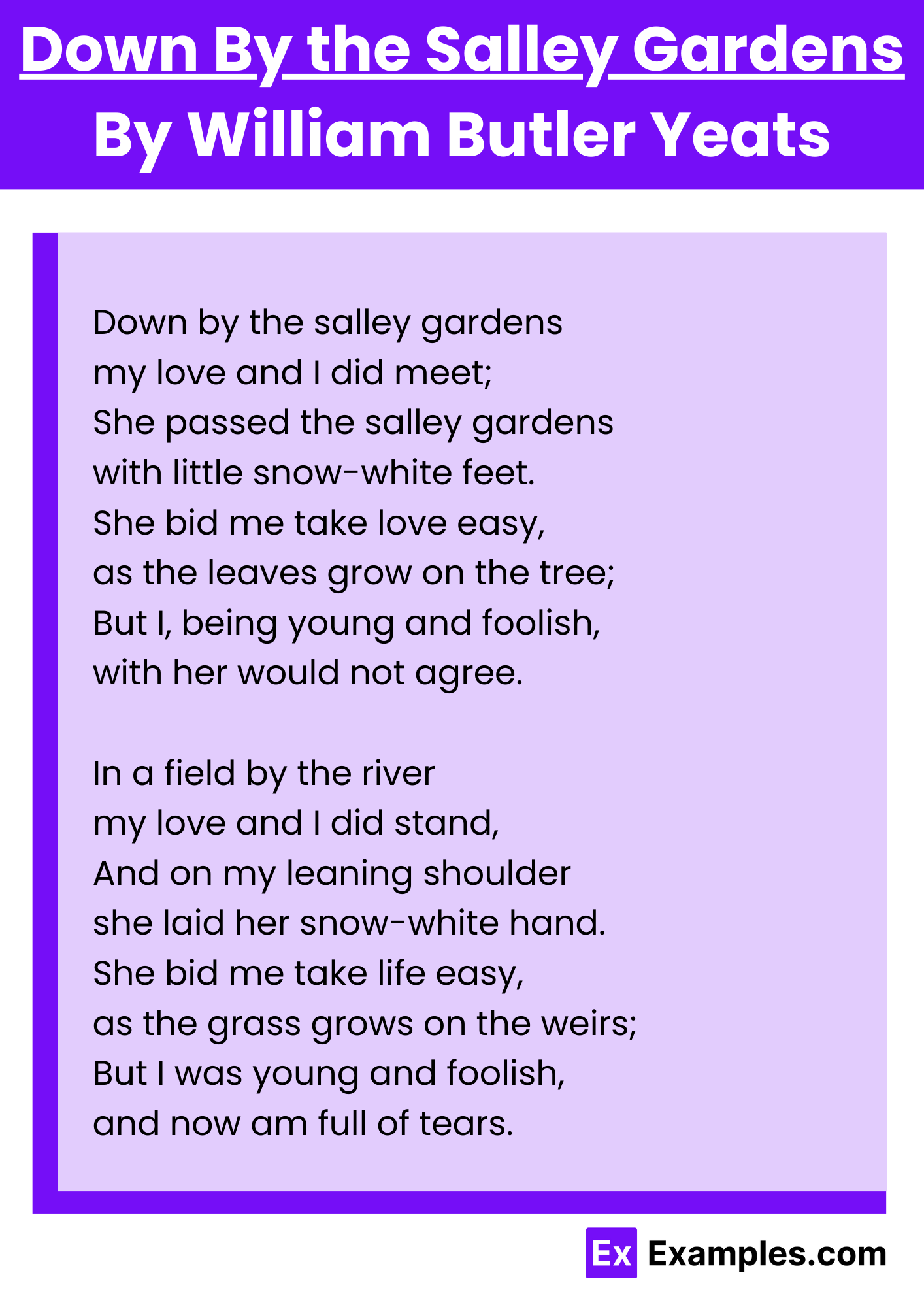 Down By the Salley Gardens By William Butler Yeats