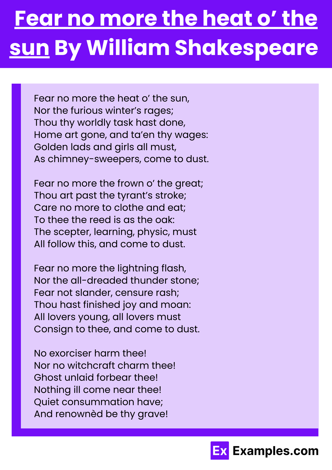 Fear no more the heat o’ the sun By William Shakespeare