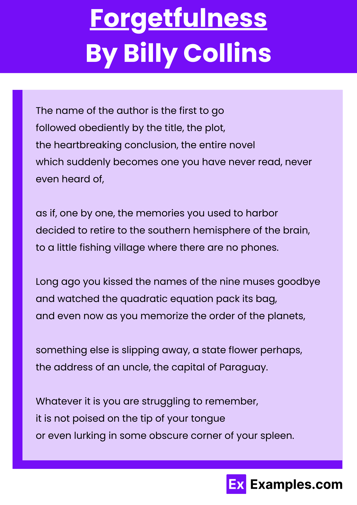 Forgetfulness By Billy Collins