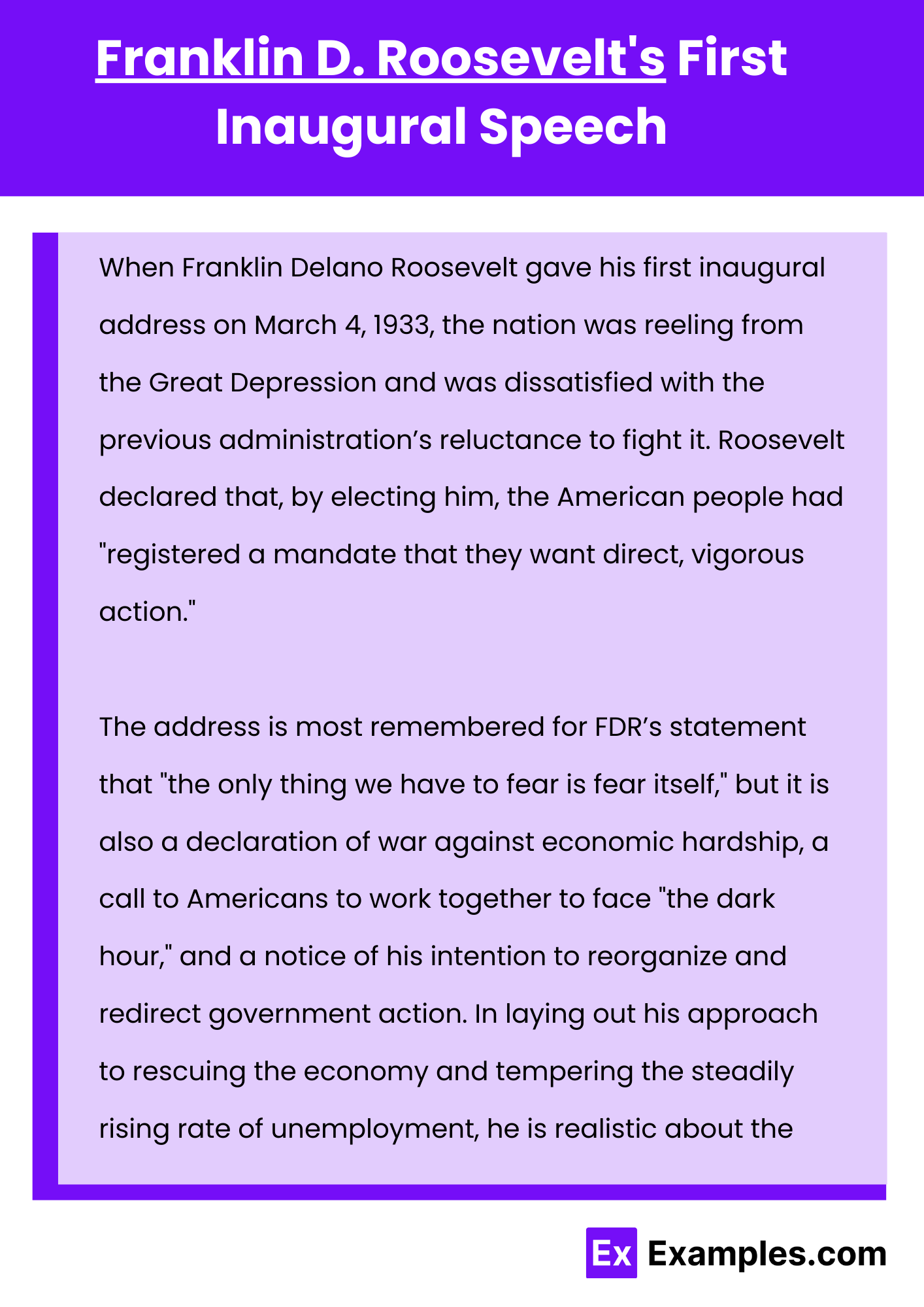 Franklin D. Roosevelt's First Inaugural Speech