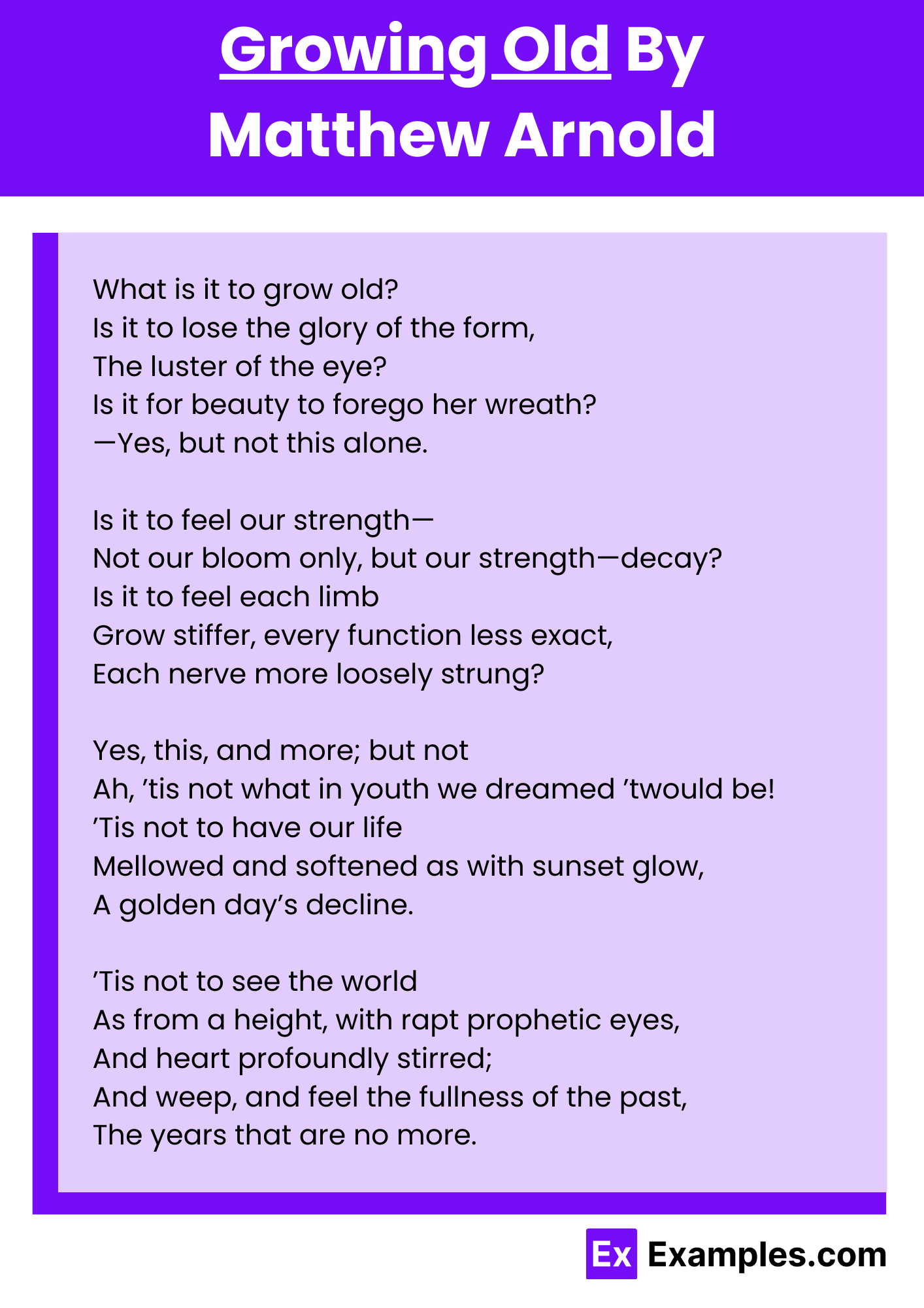 Growing Old By Matthew Arnold