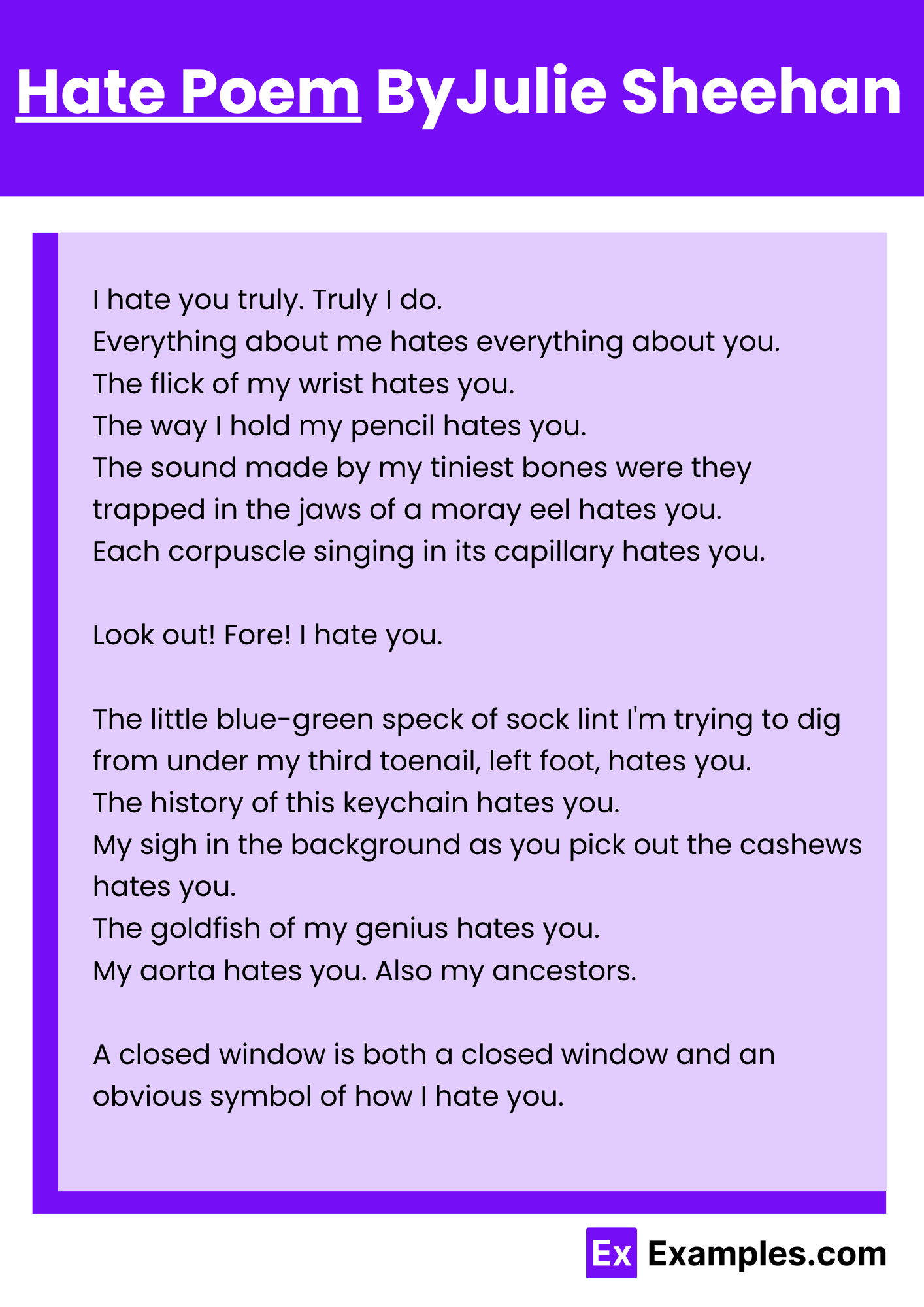 Hate Poem By Julie Sheehan