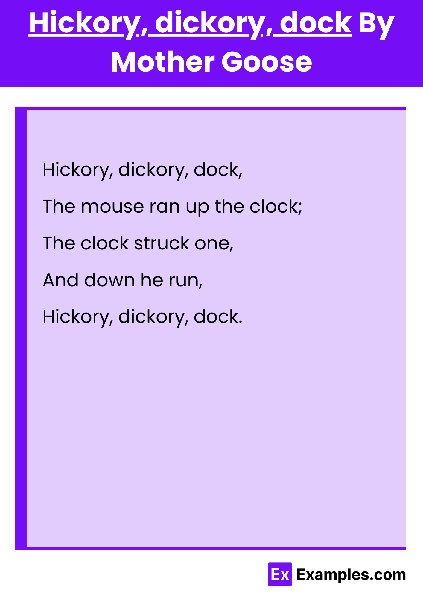 Hickory, dickory, dock By Mother Goose