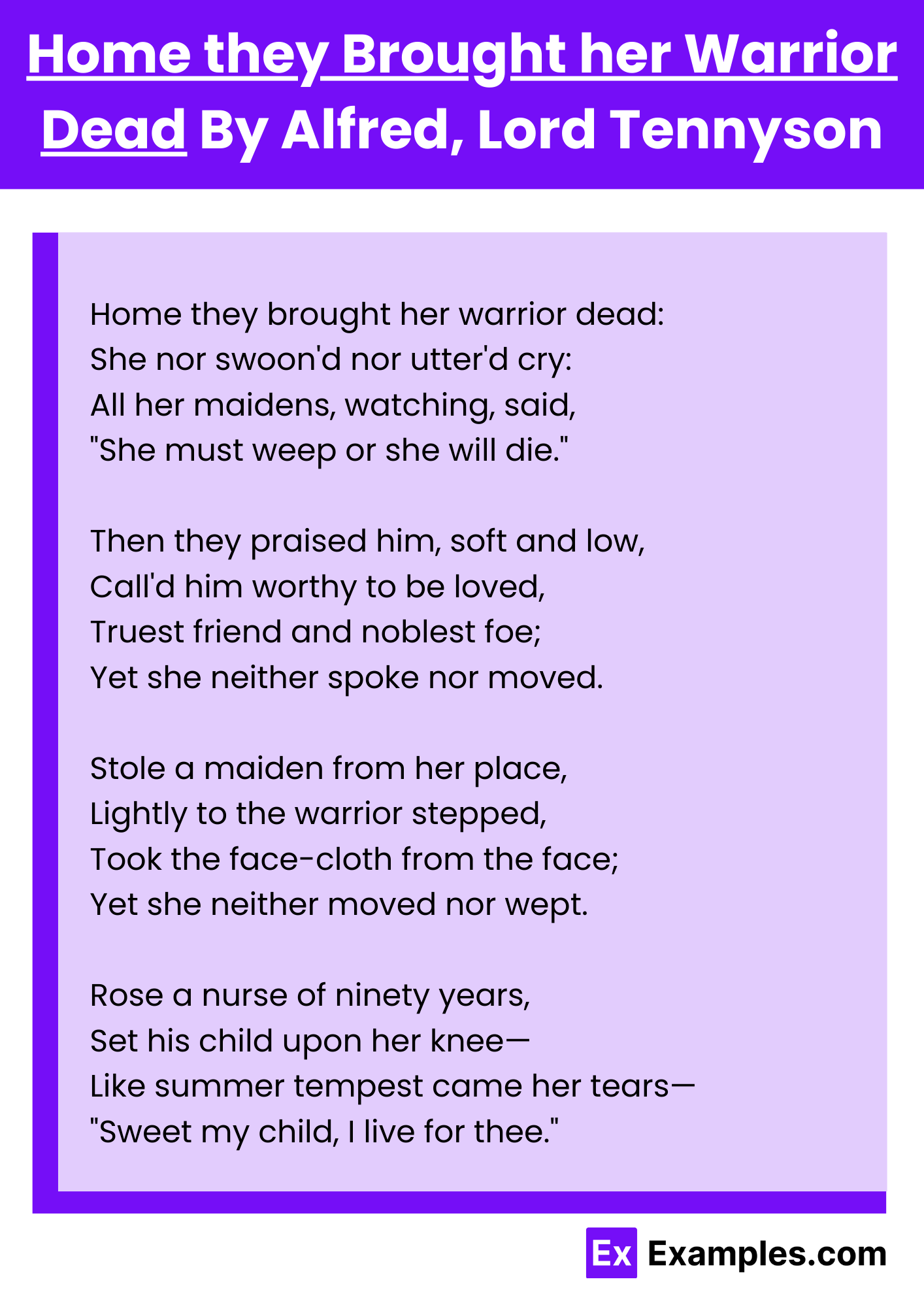 Home they Brought her Warrior Dead By Alfred, Lord Tennyson
