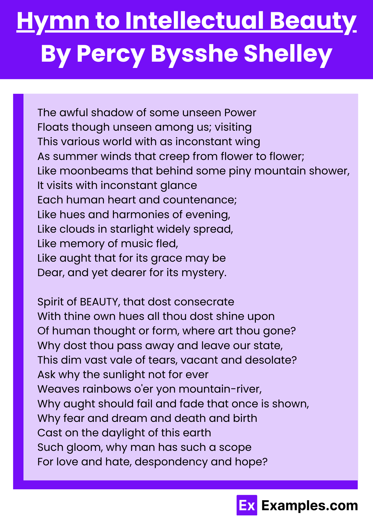 Hymn to Intellectual Beauty By Percy Bysshe Shelley