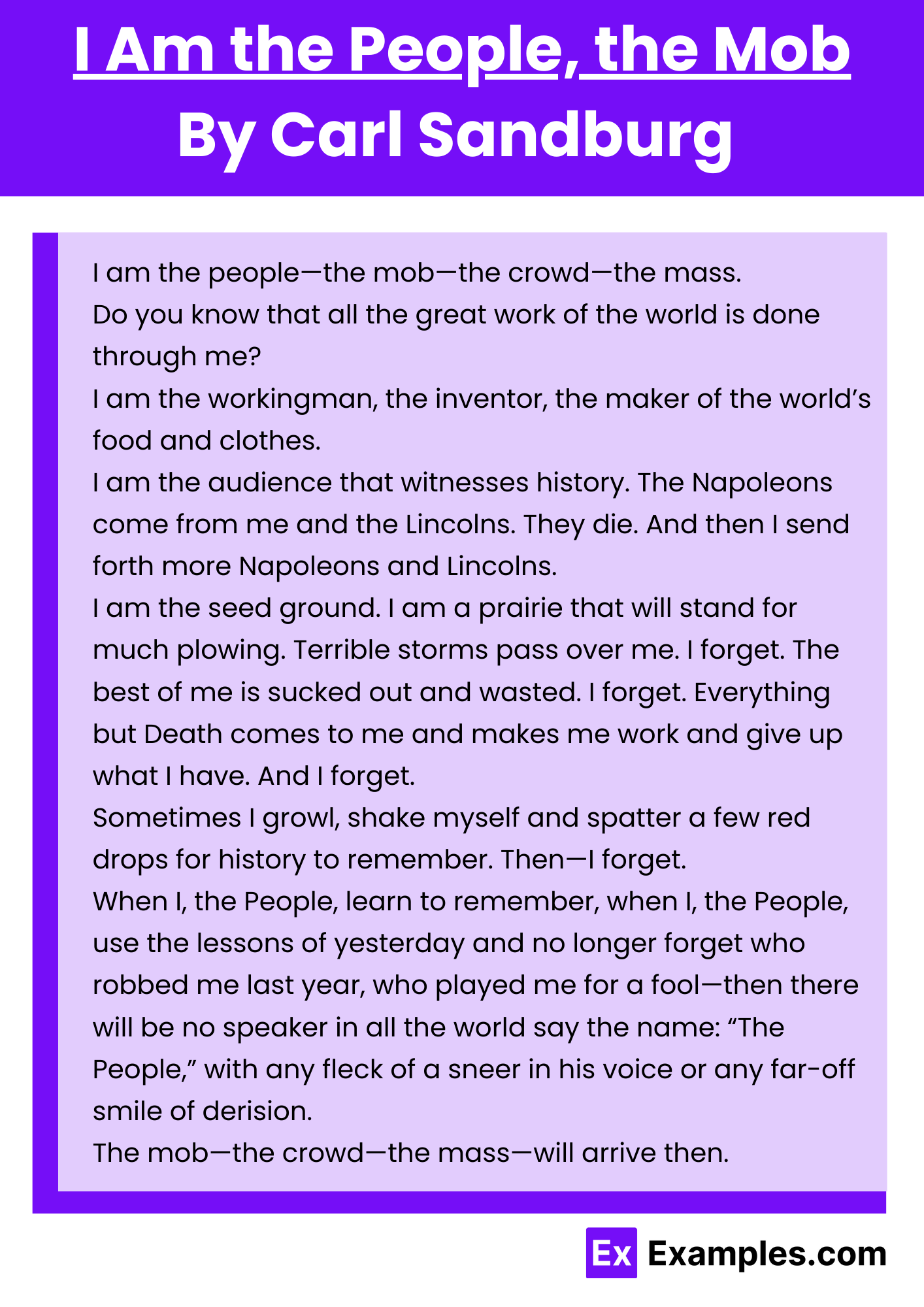 I Am the People, the Mob By Carl Sandburg