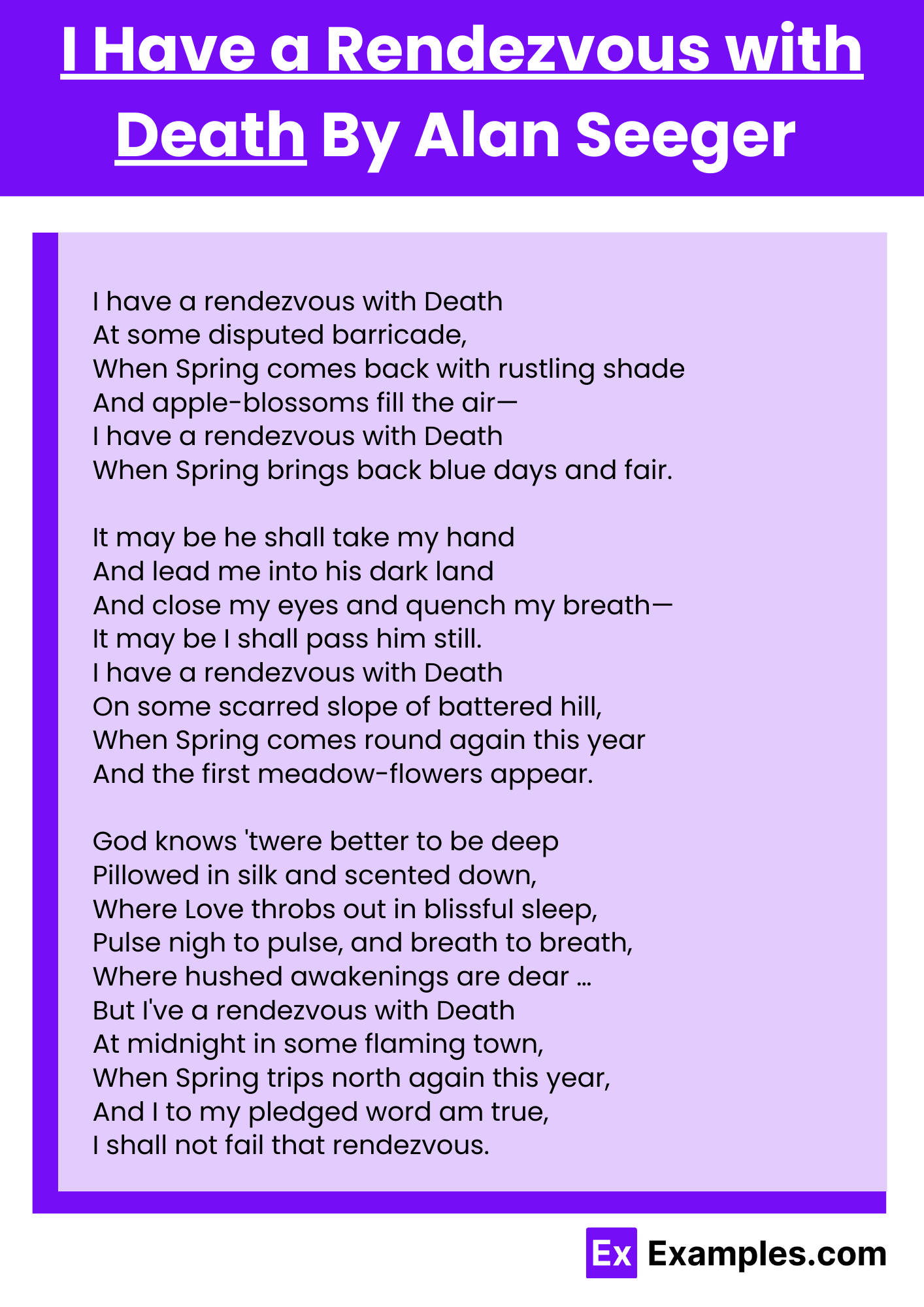 I Have a Rendezvous with Death By Alan Seeger
