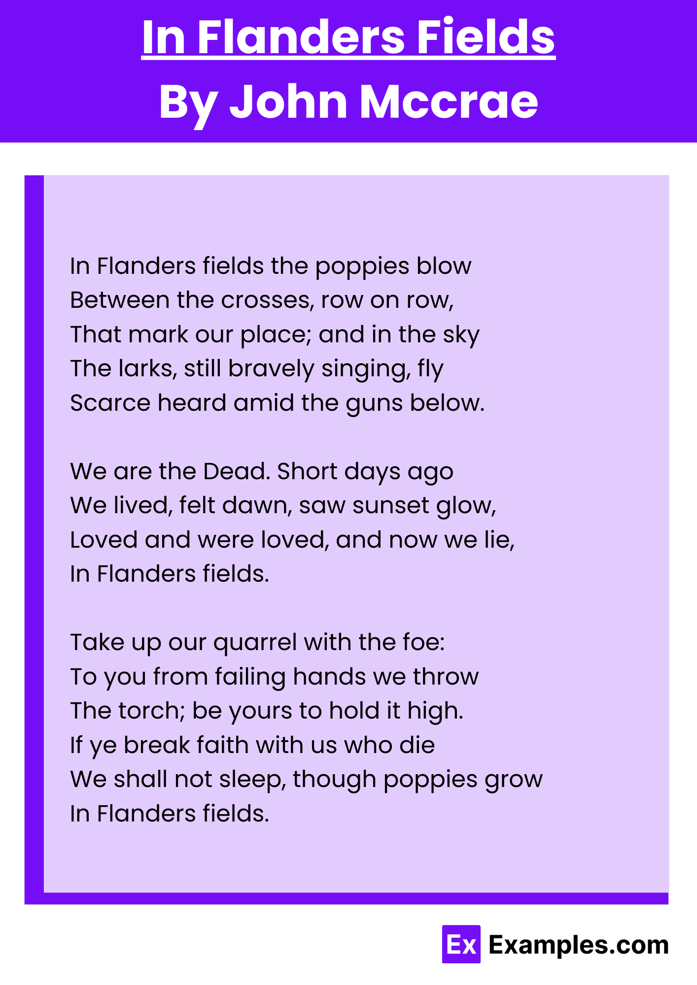 Stampa Su Tela Con Cornice – Poesia 'In Flanders Fields' Di John McCrae – Decorazione Murale Astratta Per Camera Da Letto E Soggiorno – Regalo Ispirazionale