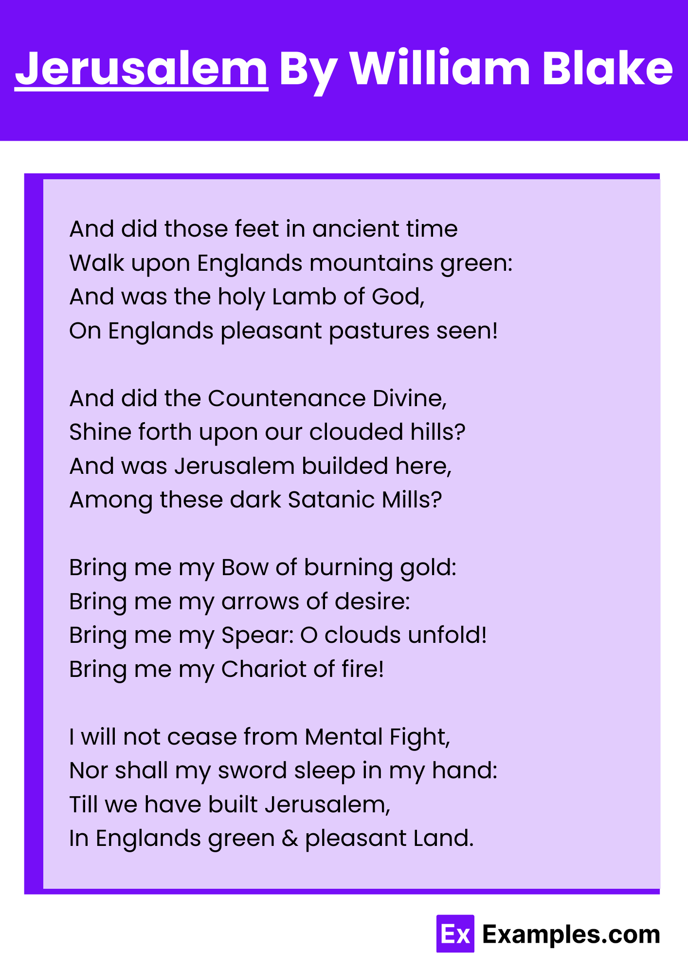 Jerusalem By William Blake