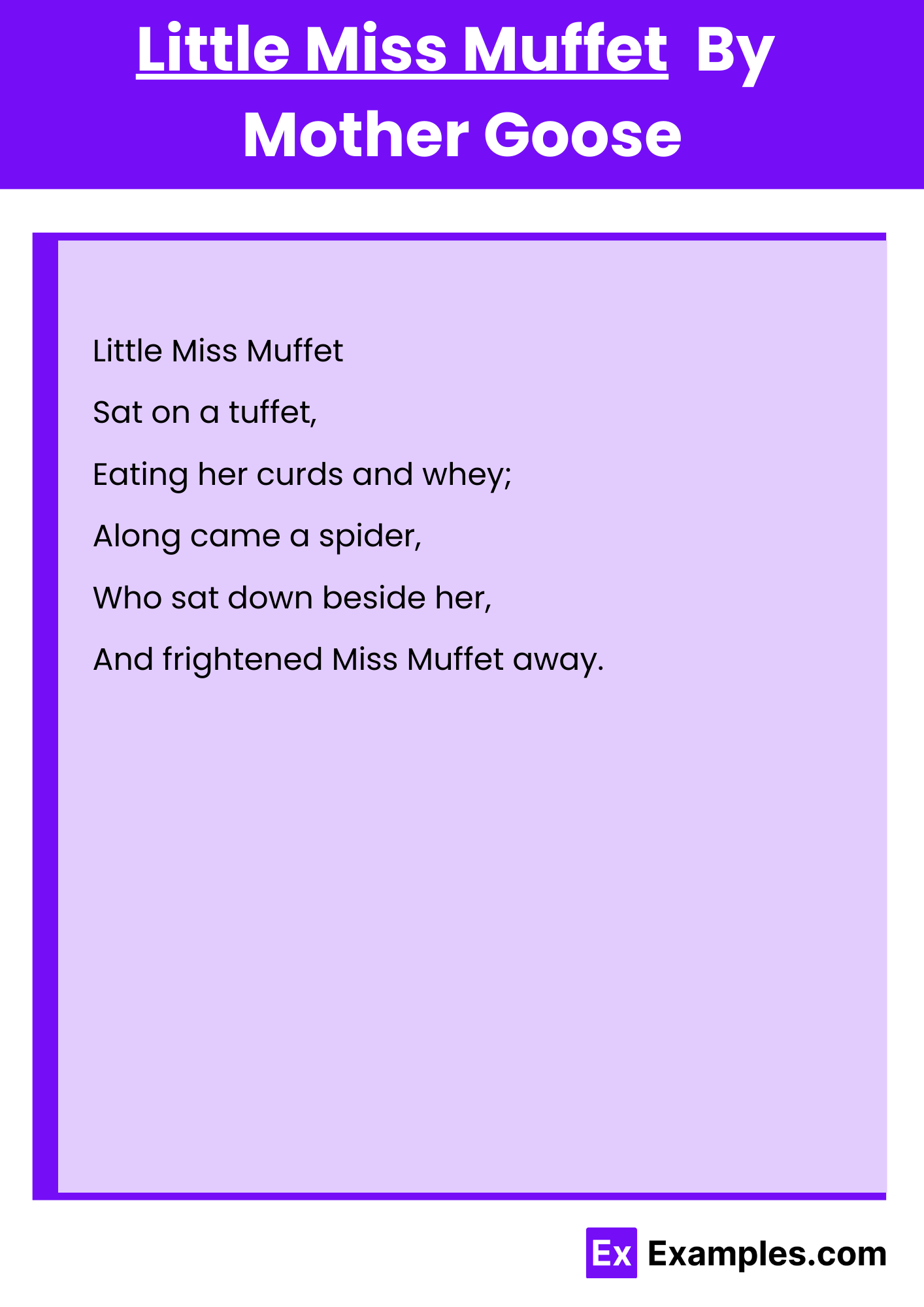 Little Miss Muffet By Mother Goose