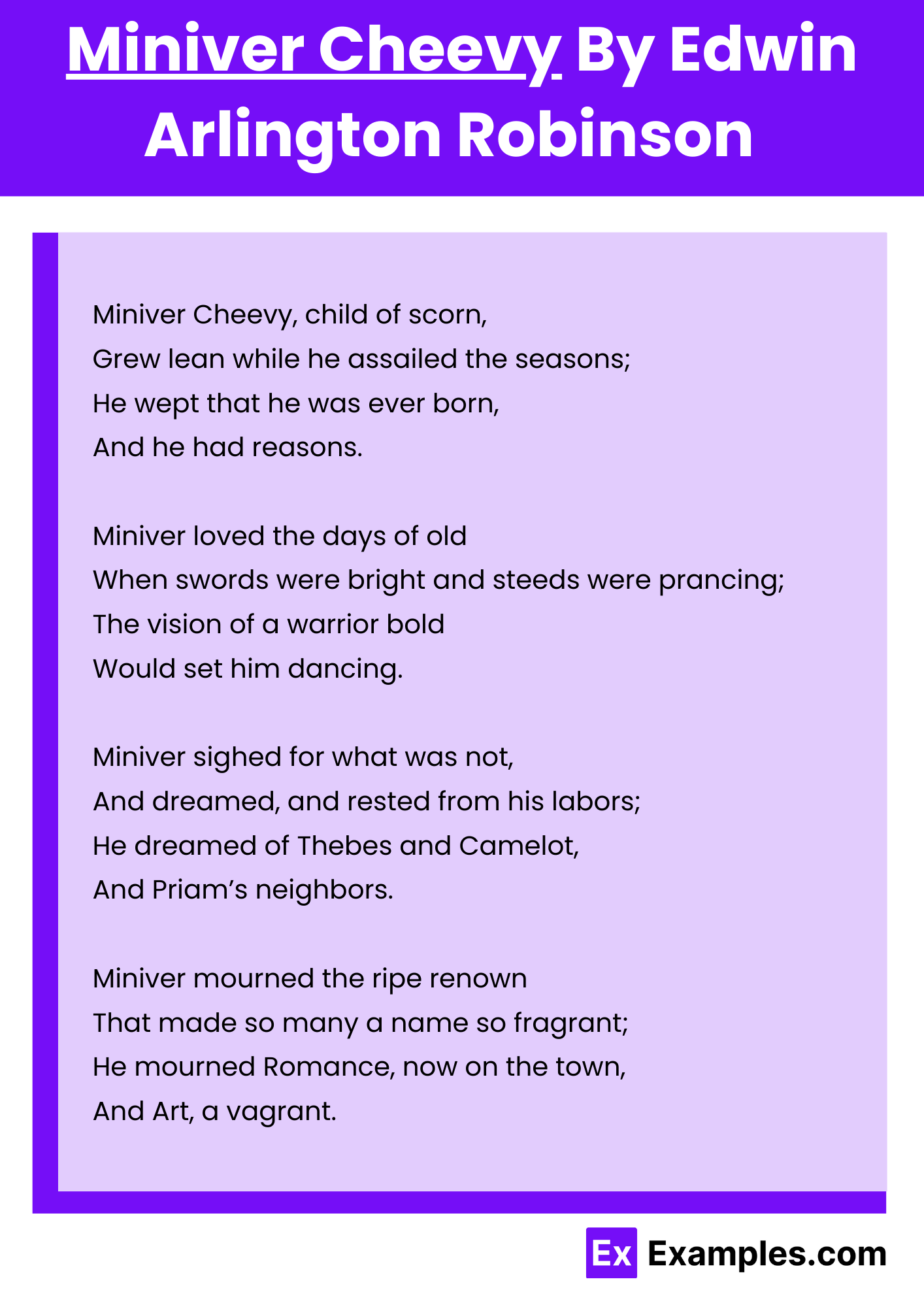 Miniver Cheevy By Edwin Arlington Robinson