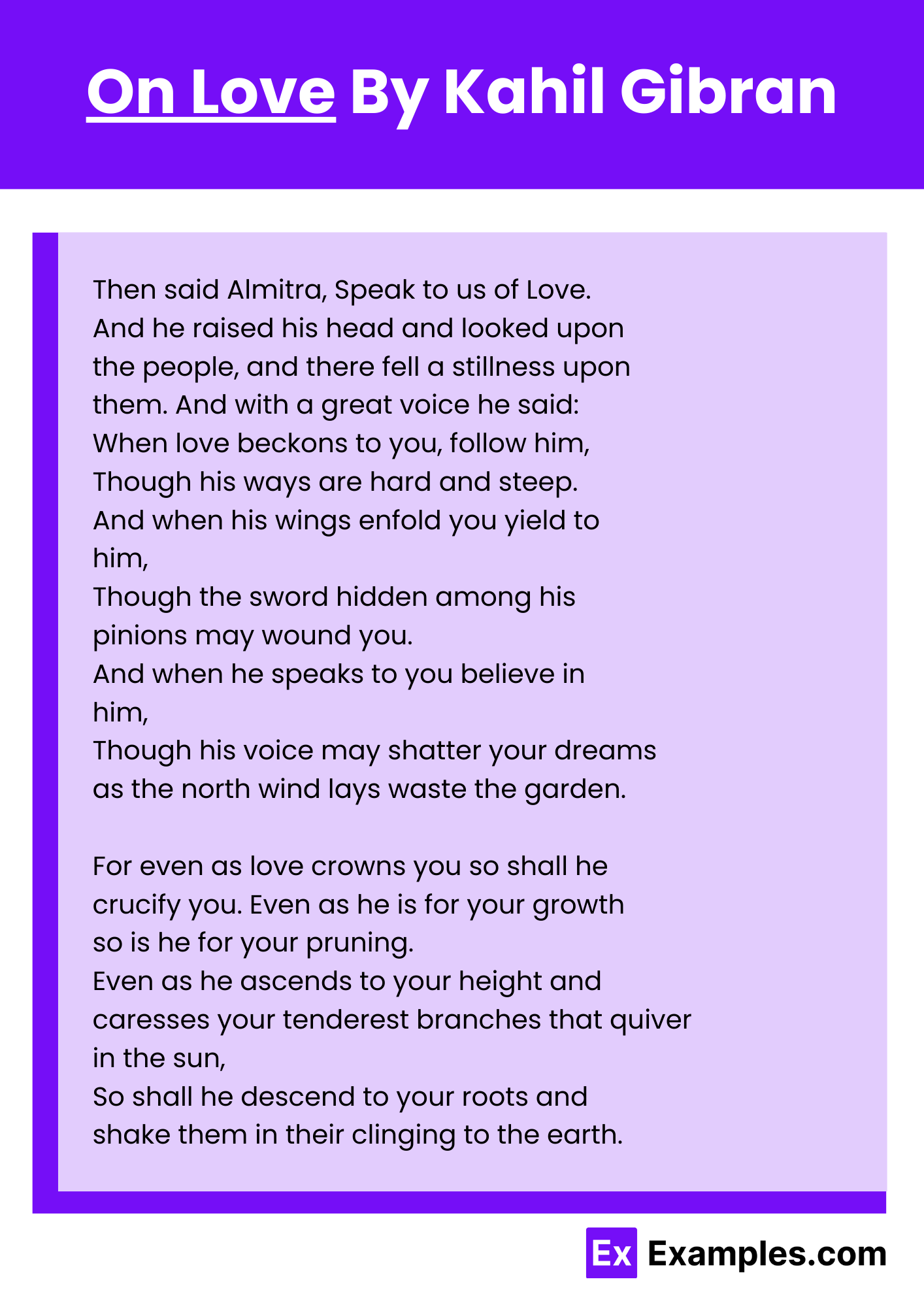 On Love By Kahil Gibran