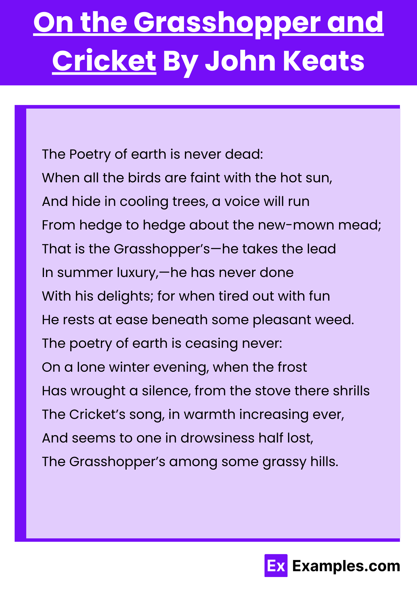 On the Grasshopper and Cricket By John Keats