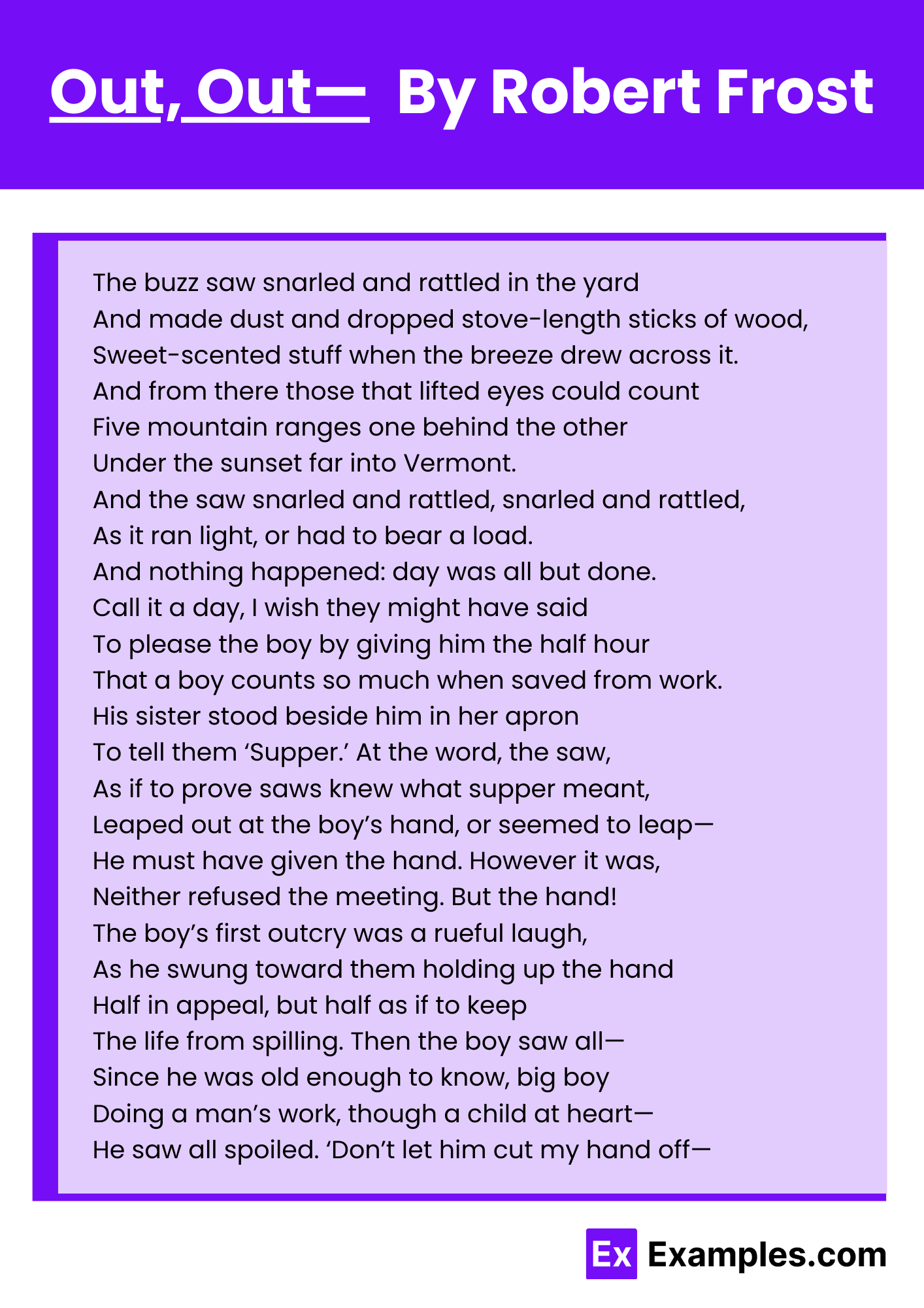 Out, Out— Poem by Robert Frost, Download Pdf