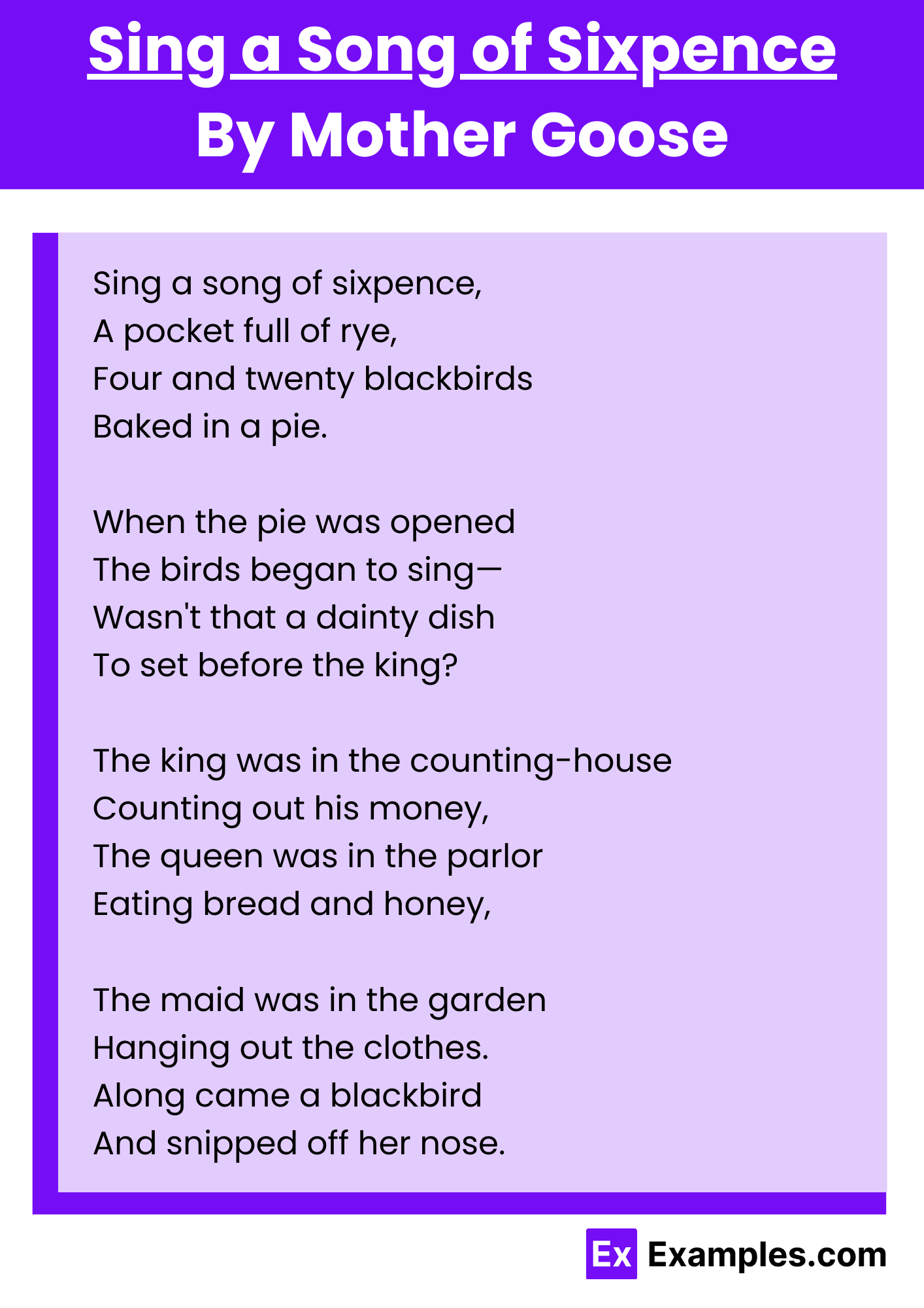 Sing a Song of Sixpence By Mother Goose