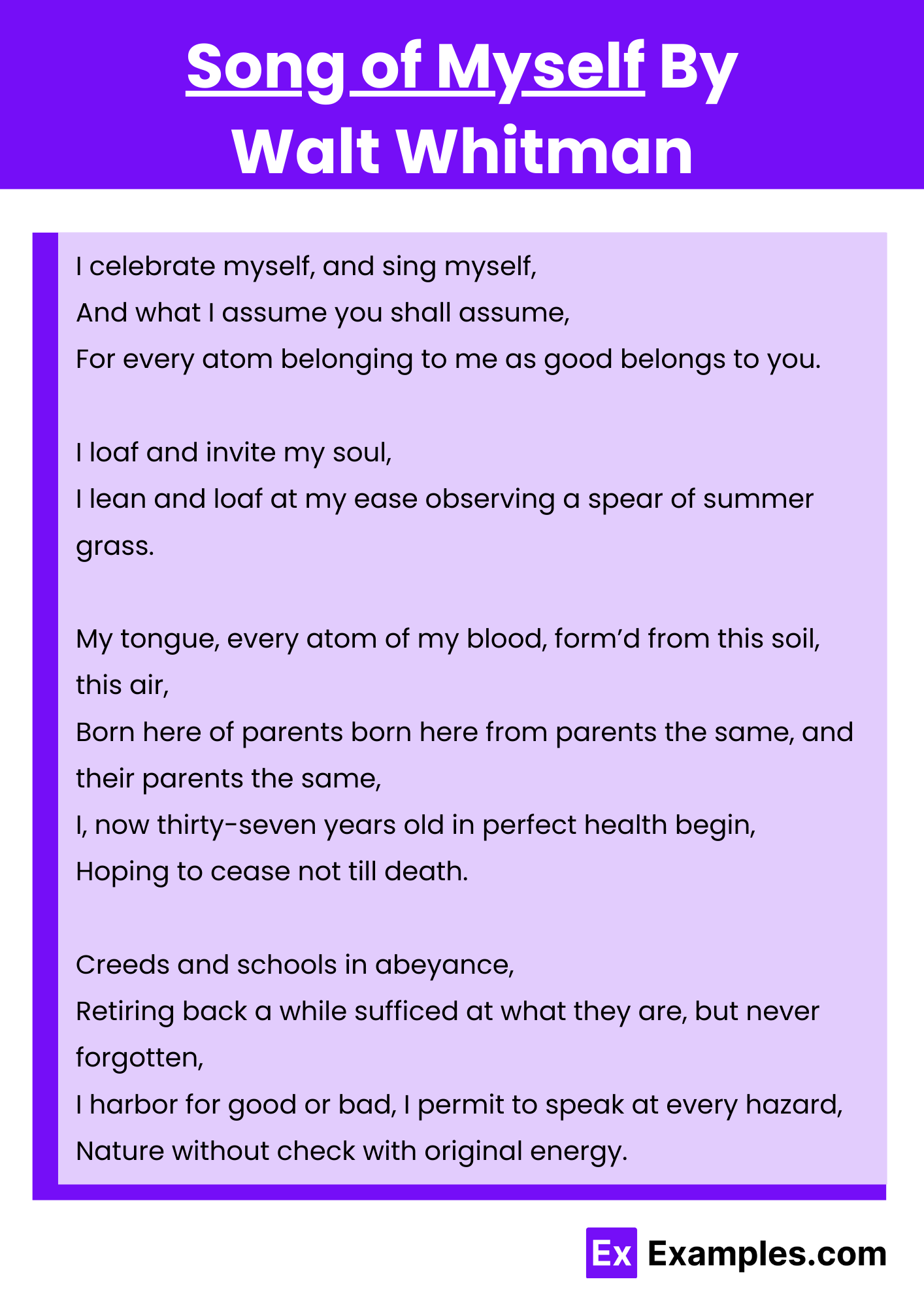 Song of Myself By Walt Whitman