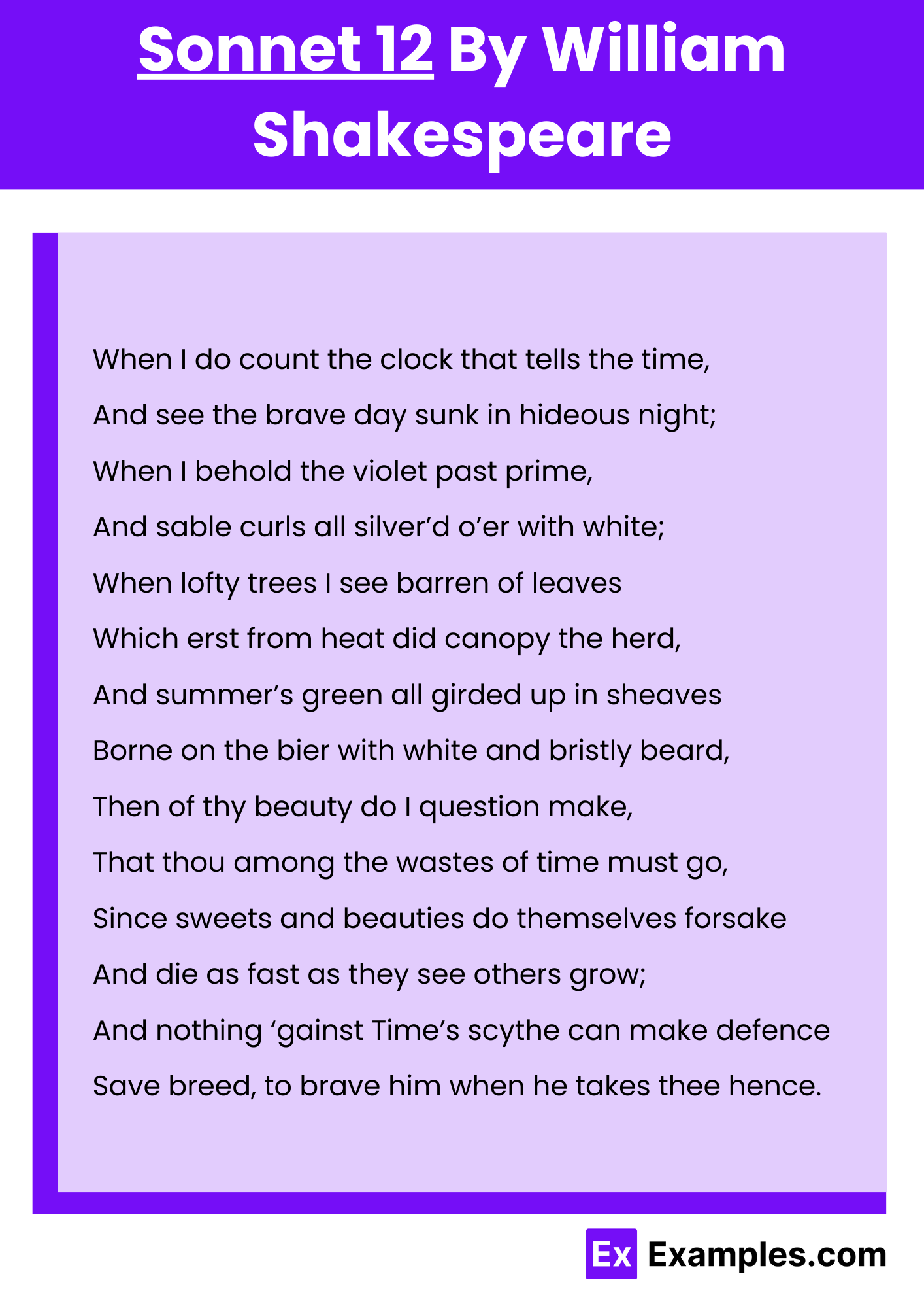 Sonnet 12 By William Shakespeare