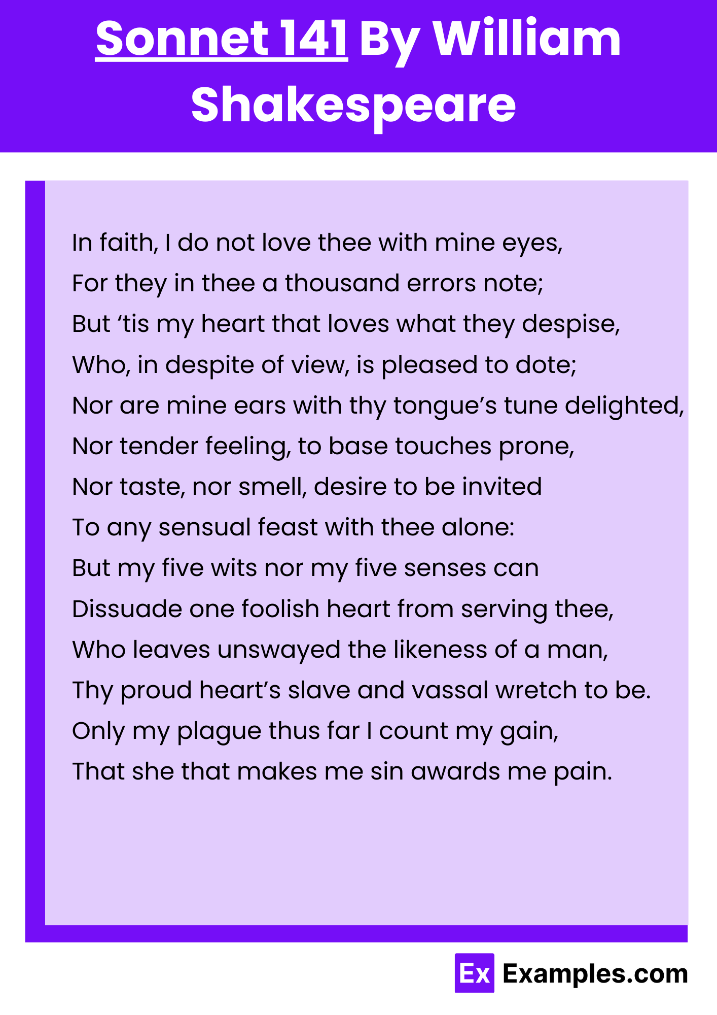 Sonnet 141 By William Shakespeare