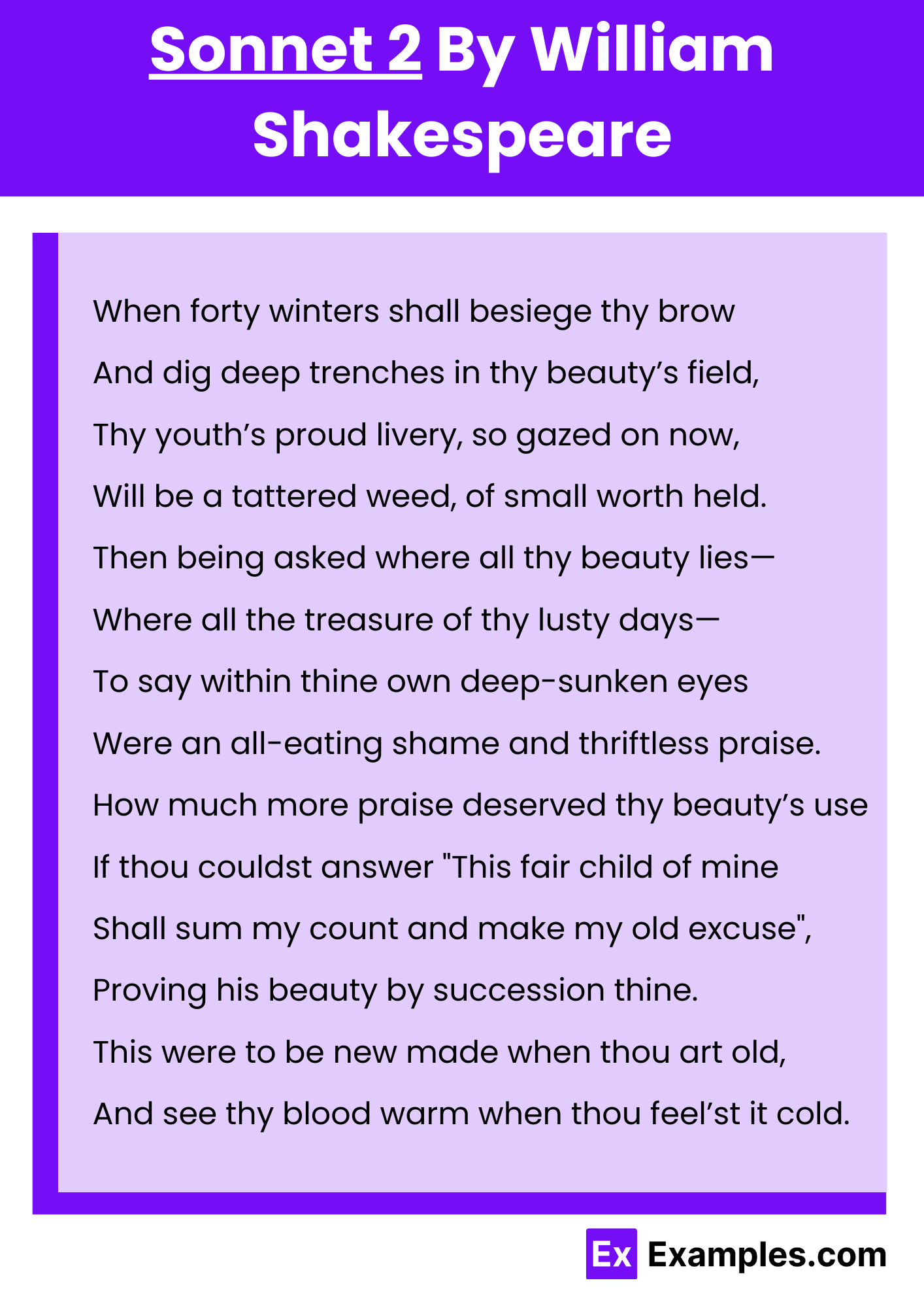 Sonnet 2 By William Shakespeare
