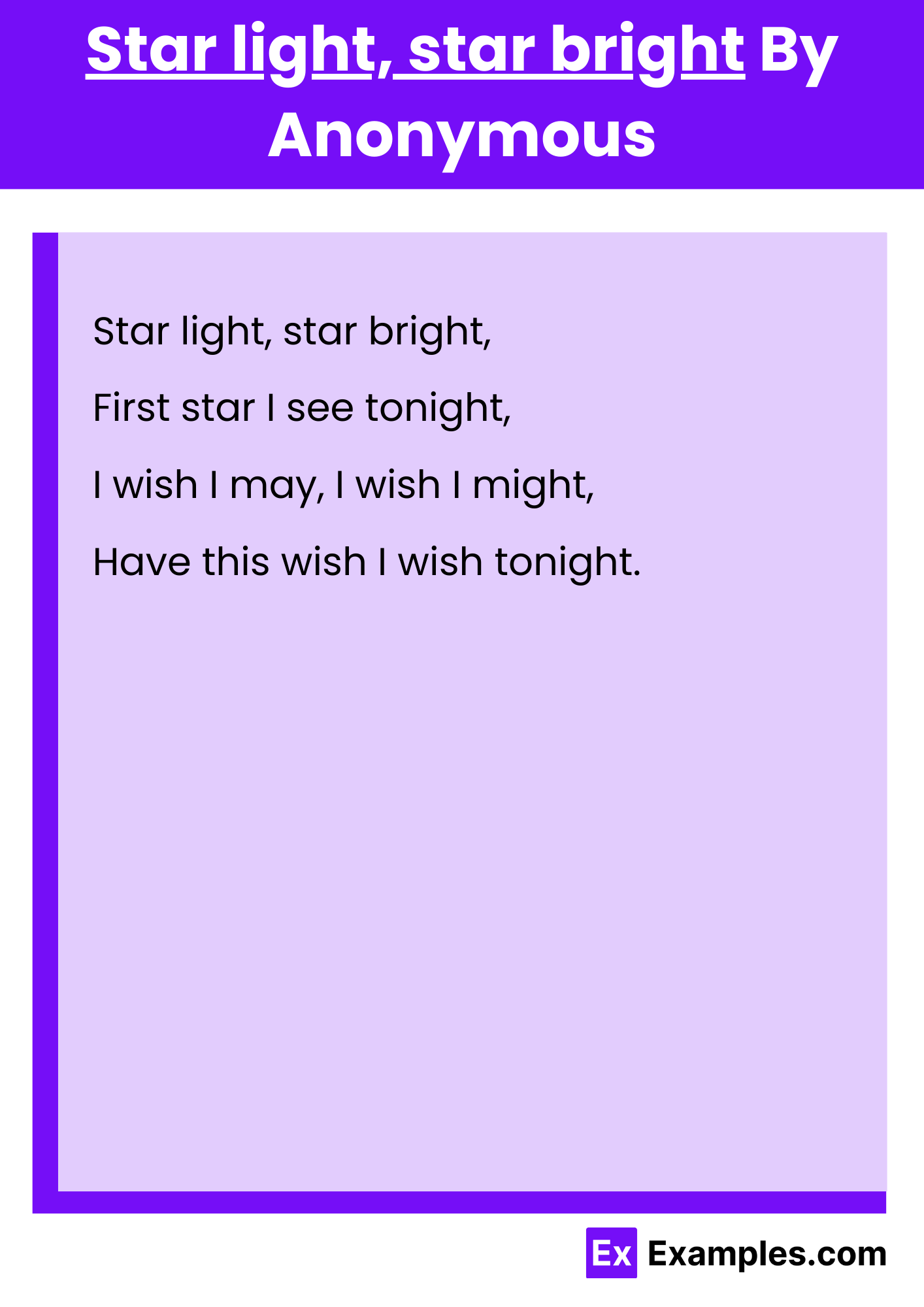 Star light, star bright By Anonymous