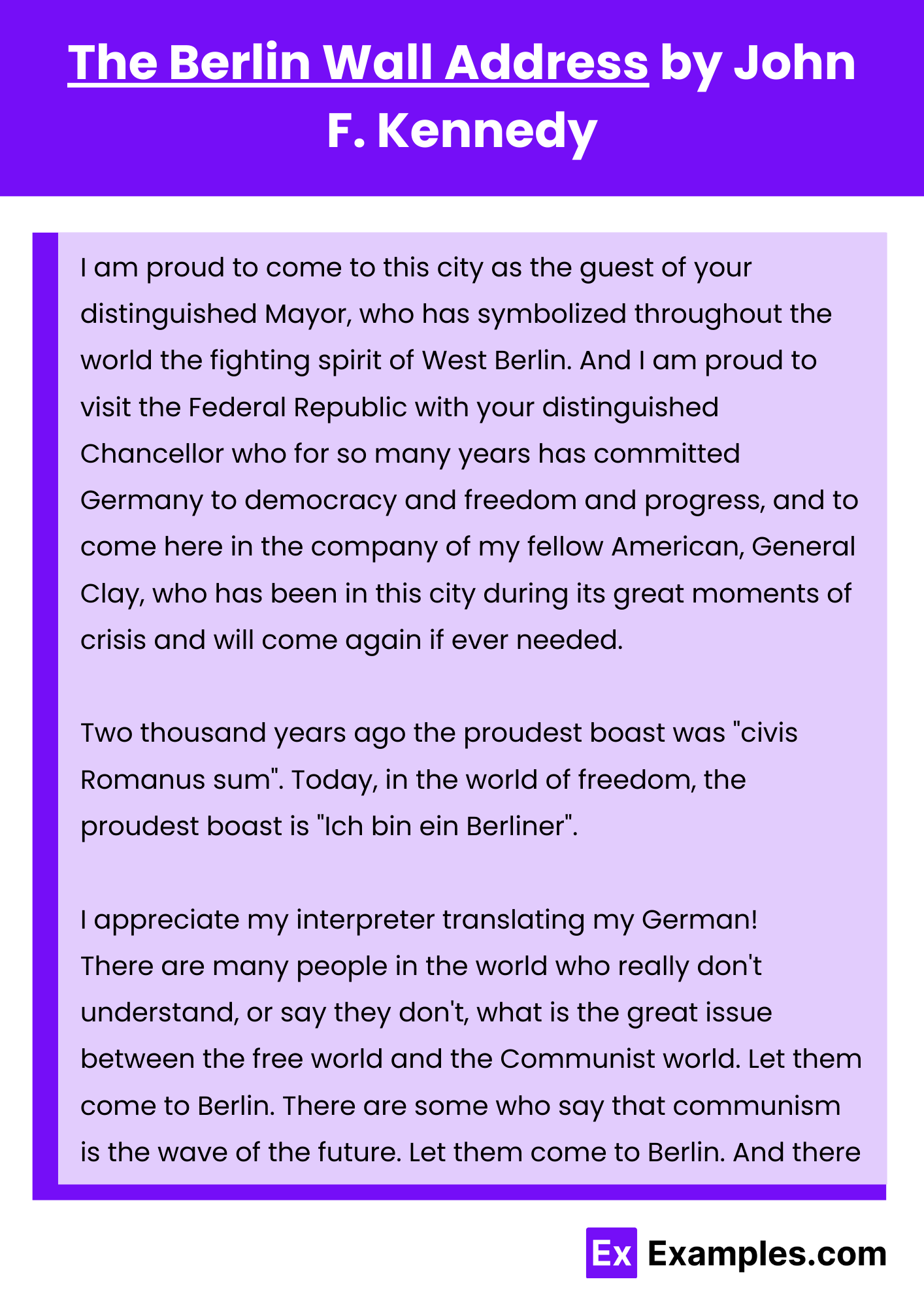 The Berlin Wall Address by John F. Kennedy