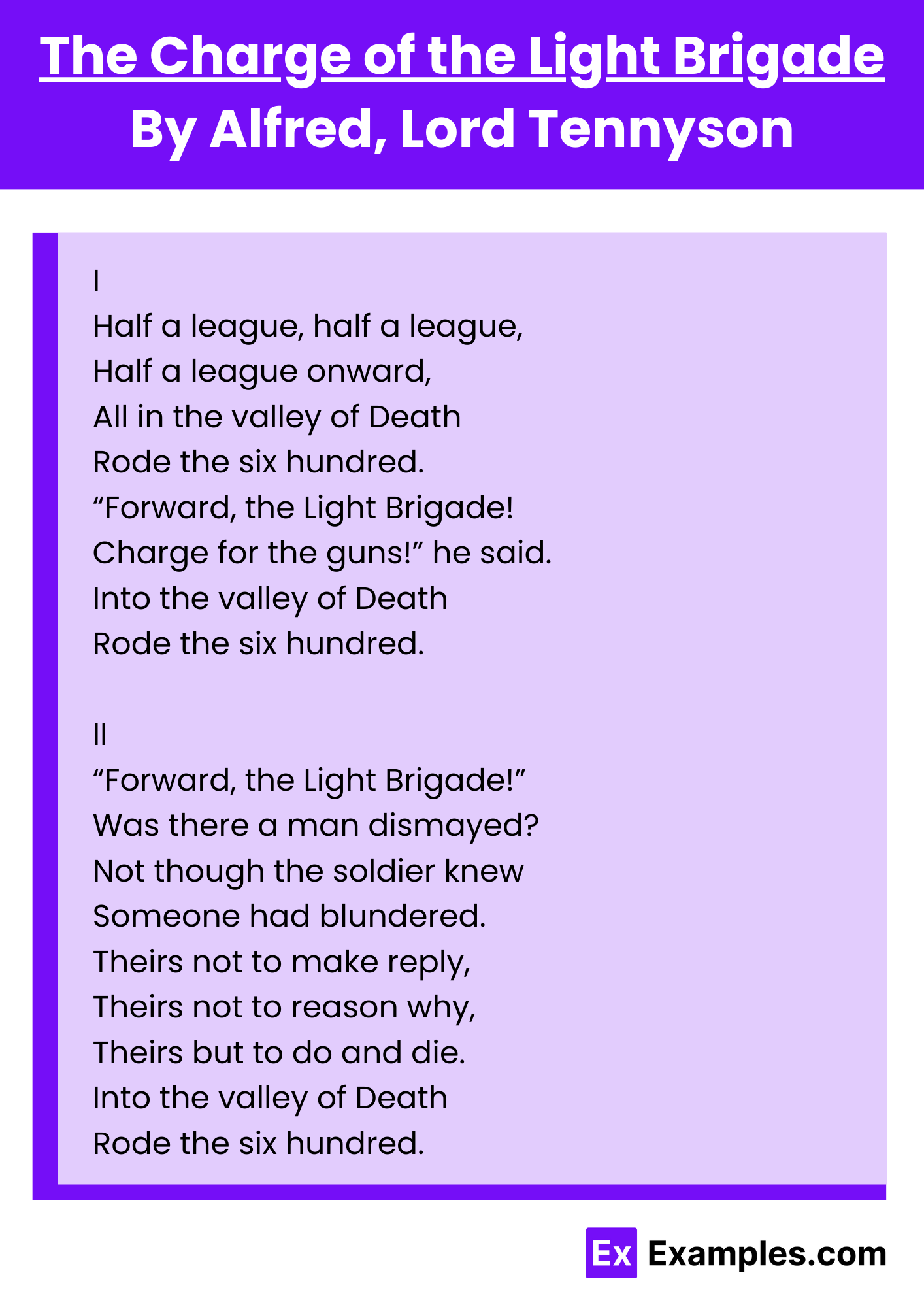 The Charge of the Light Brigade By Alfred, Lord Tennyson