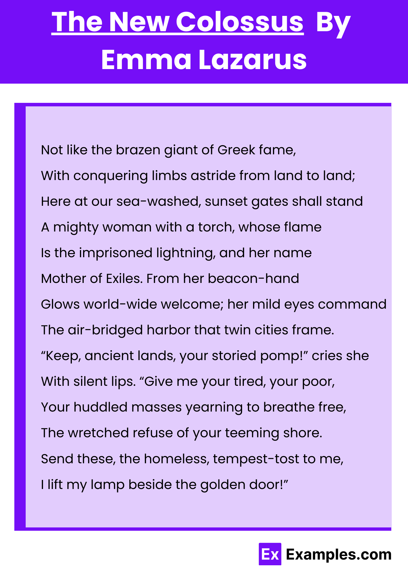 The New Colossus By Emma Lazarus