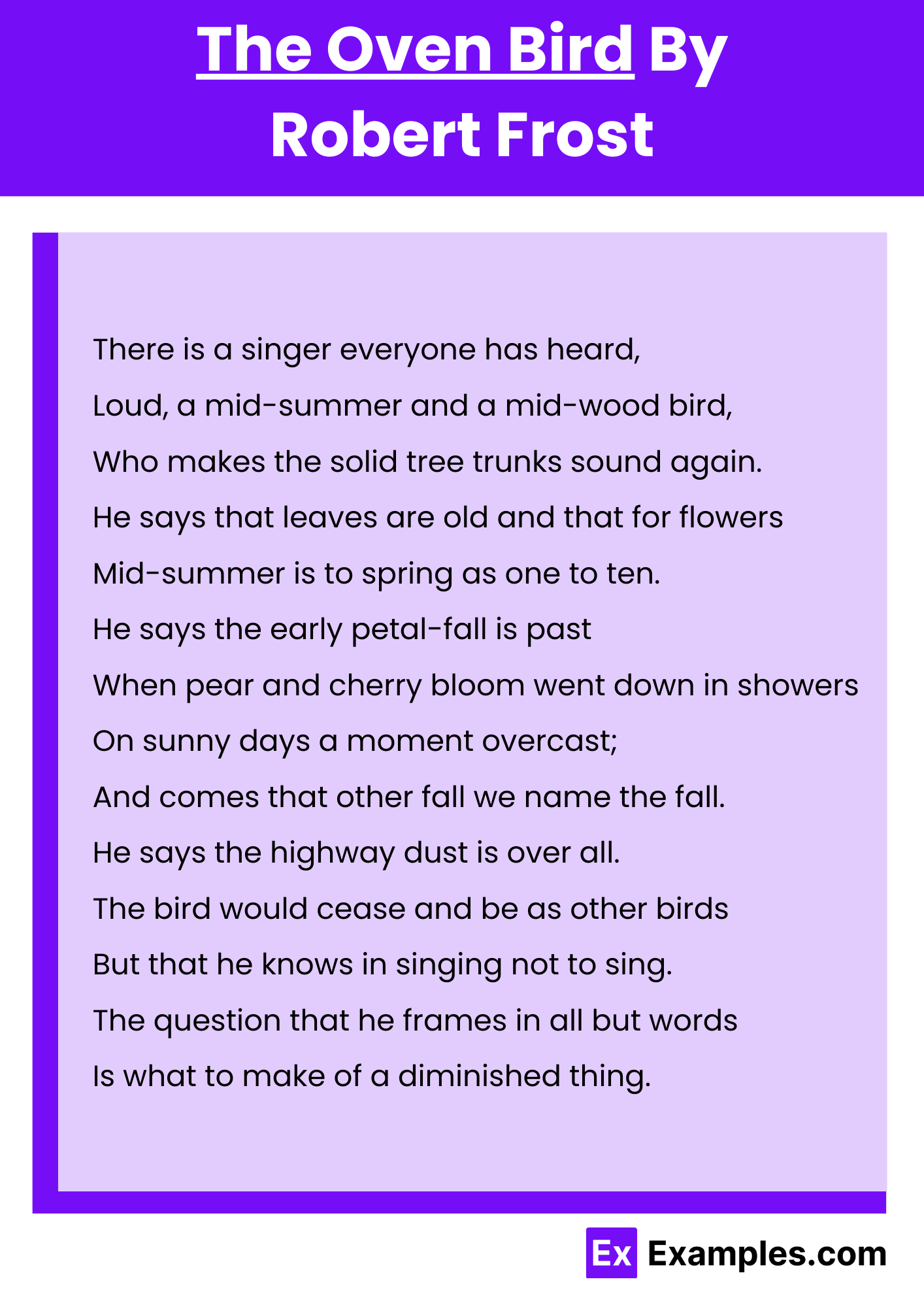 The Oven Bird By Robert Frost