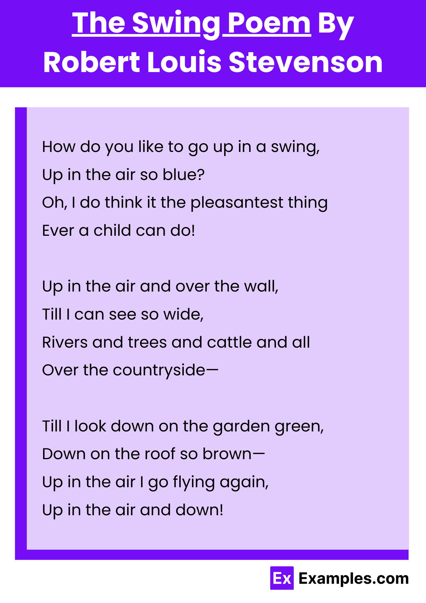 The Swing Poem By Robert Louis Stevenson