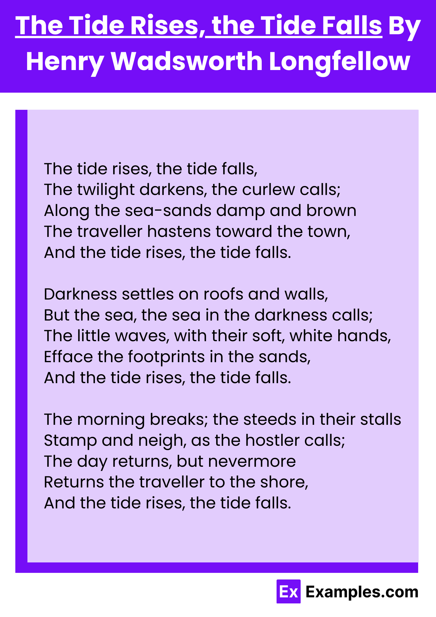 The Tide Rises, the Tide Falls By Henry Wadsworth Longfellow