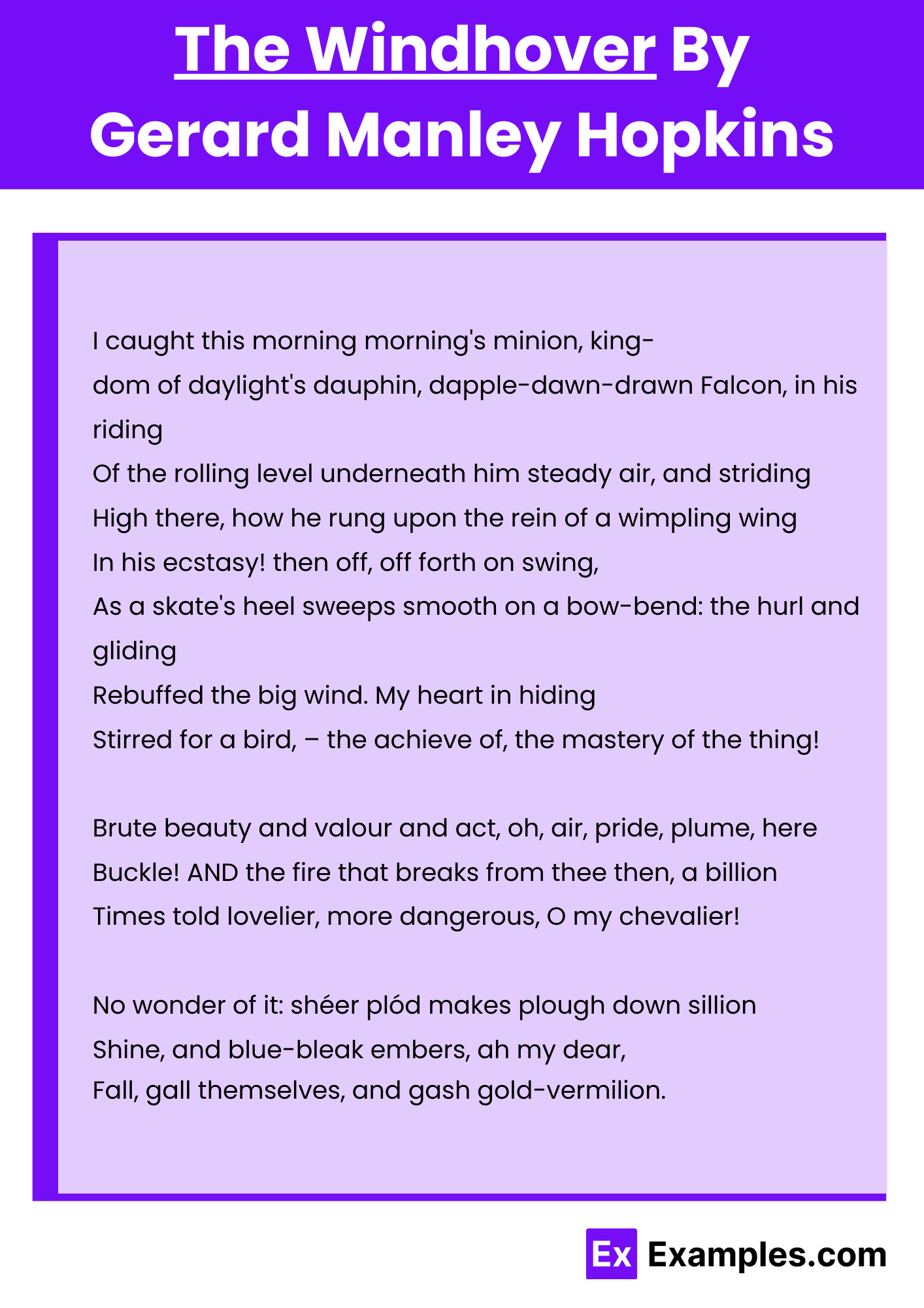 The Windhover By Gerard Manley Hopkins